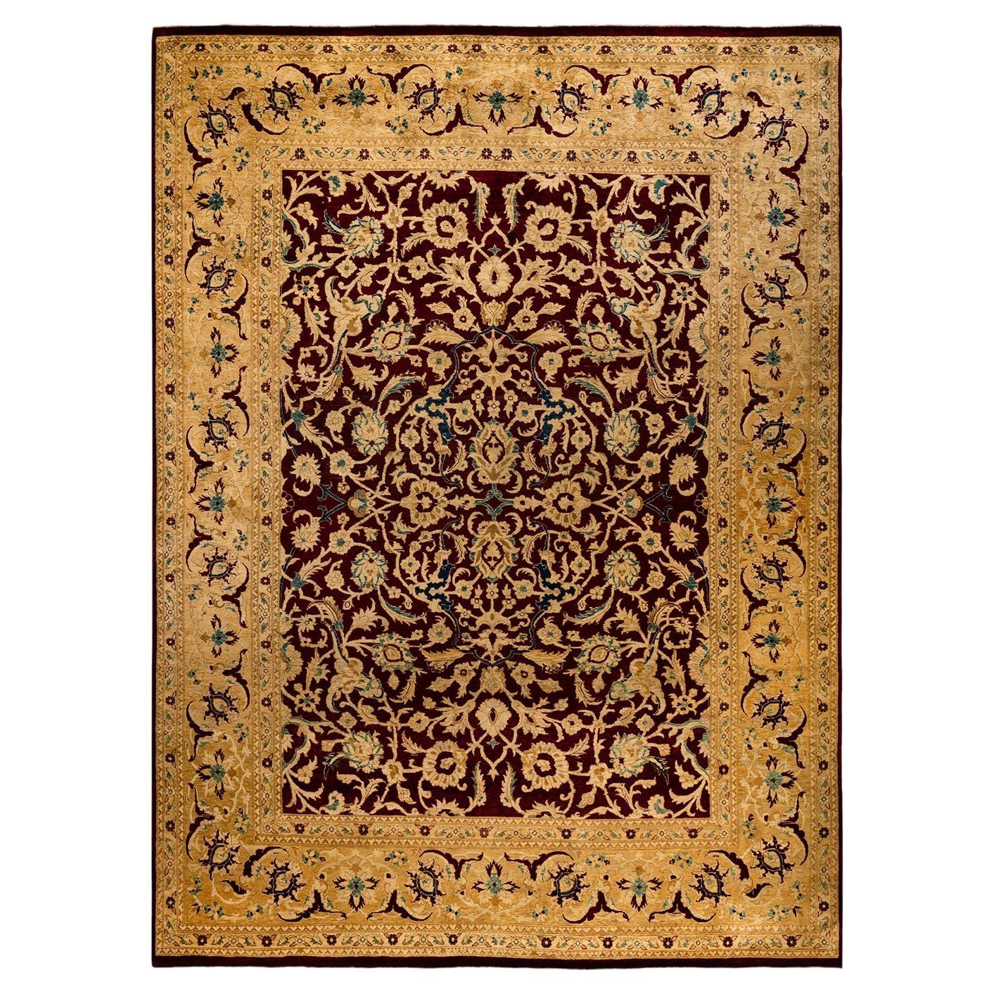 Traditional Floral Hand Knotted Wool Gold Area Rug For Sale