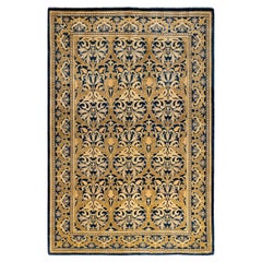 Traditional Floral Hand Knotted Wool Gold Area Rug