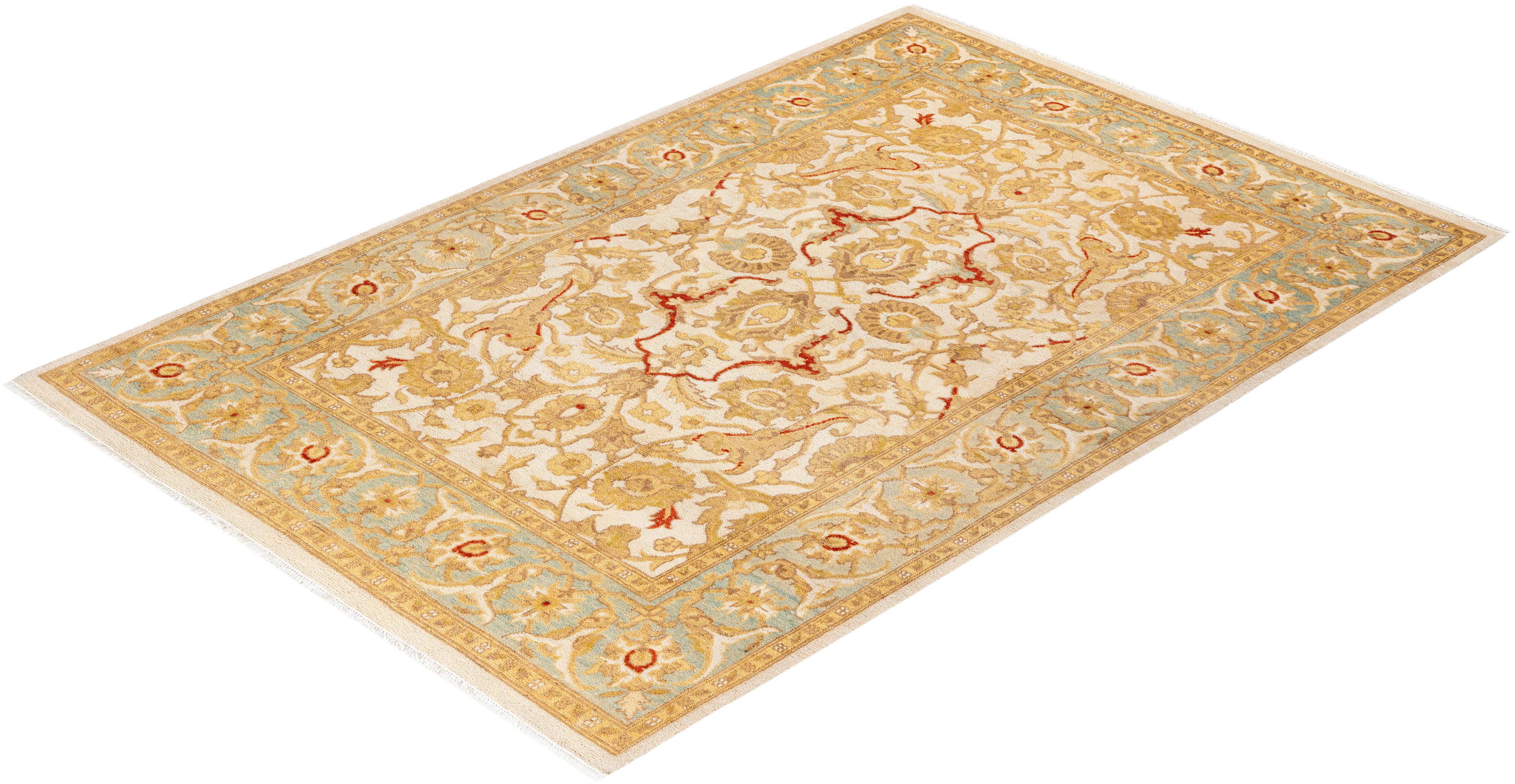 Traditional Floral Hand Knotted Wool Ivory Area Rug For Sale 3