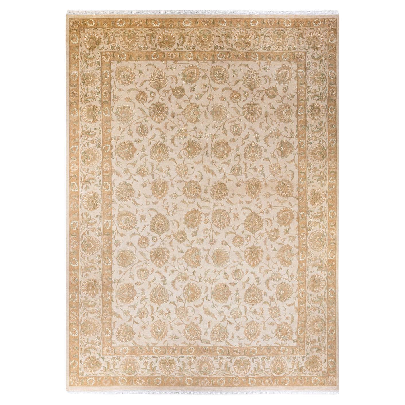 Traditional Floral Hand Knotted Wool Ivory Area Rug