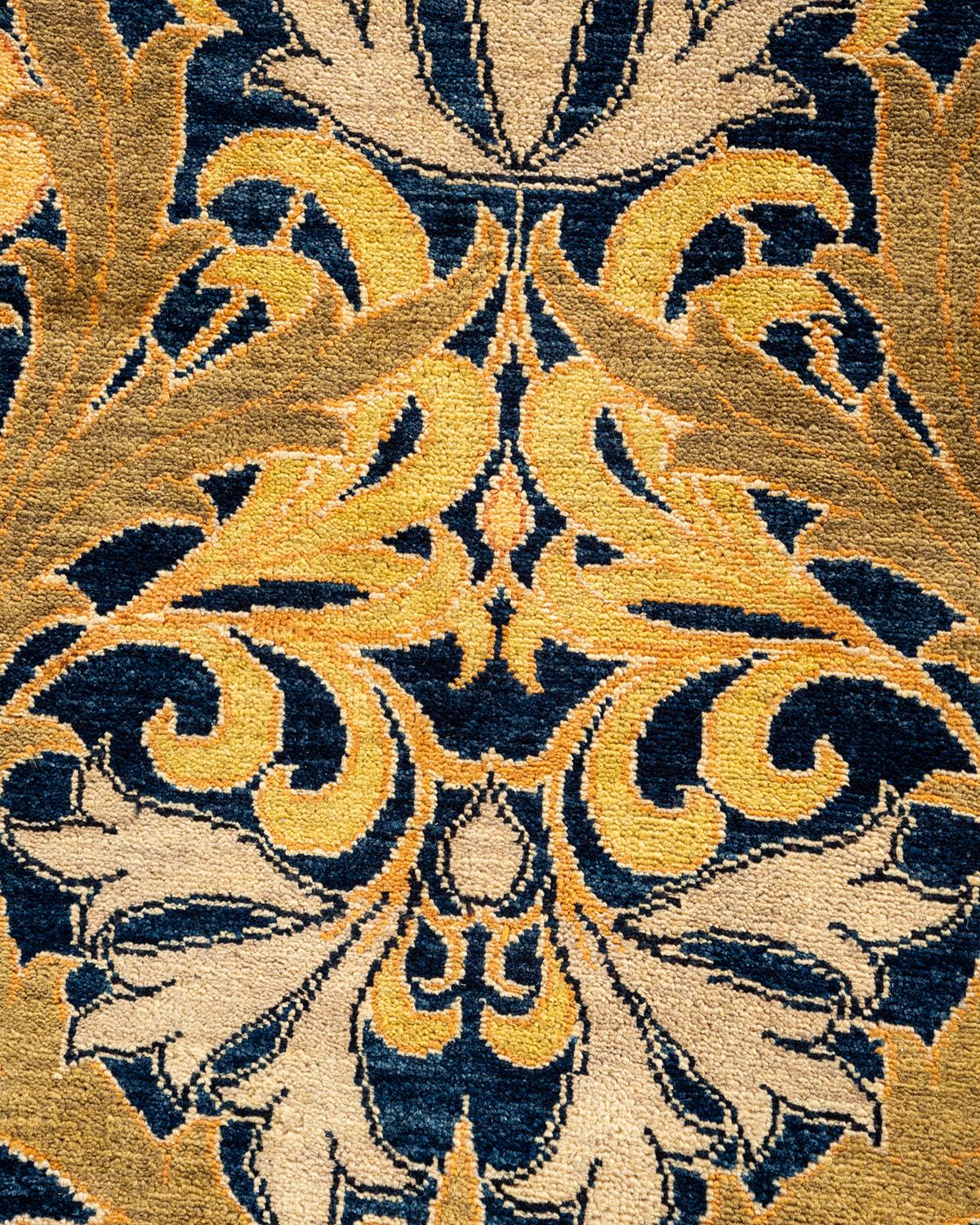 Pakistani Traditional Floral Hand Knotted Wool Navy Area Rug For Sale