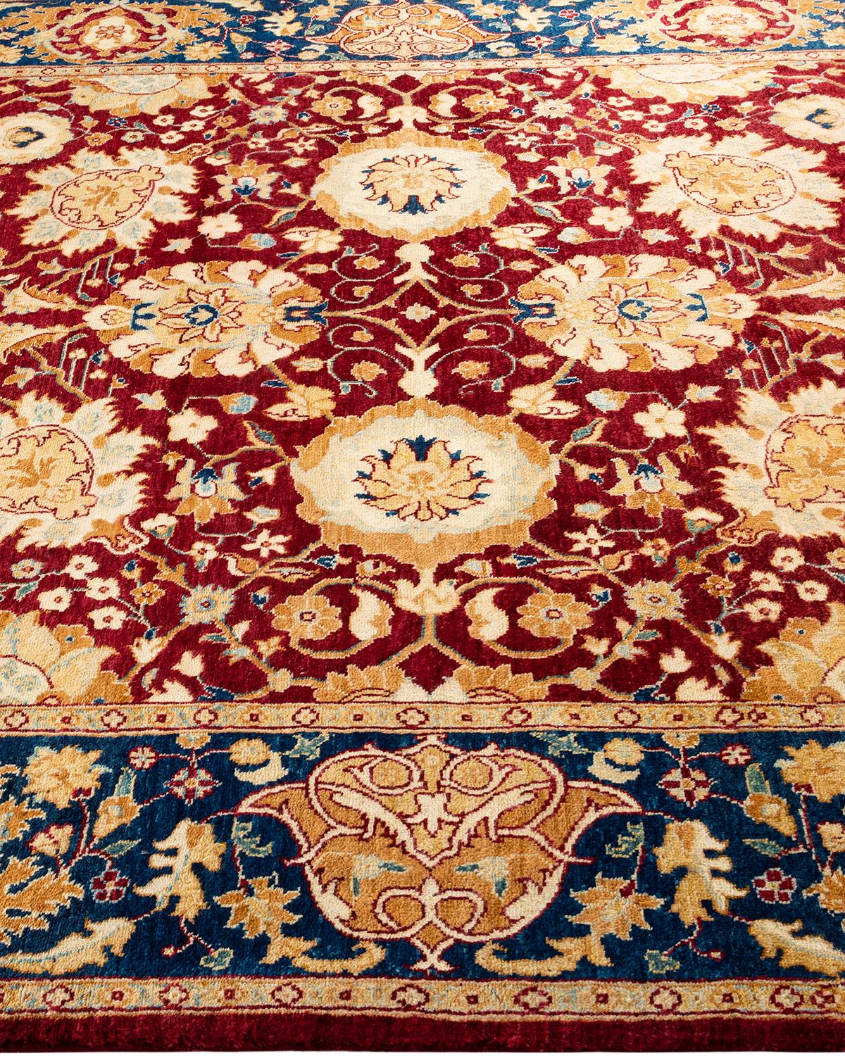 Traditional Floral Hand Knotted Wool Red Area Rug In New Condition For Sale In Norwalk, CT