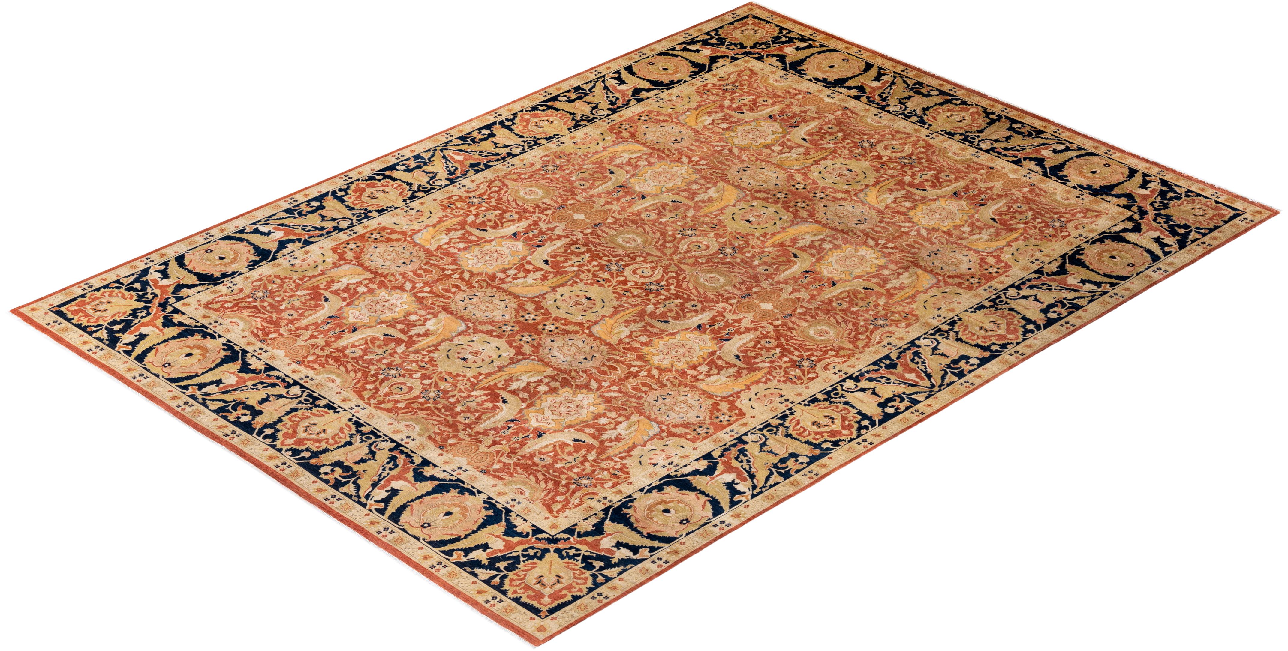Traditional Floral Hand Knotted Wool Red Area Rug For Sale 3