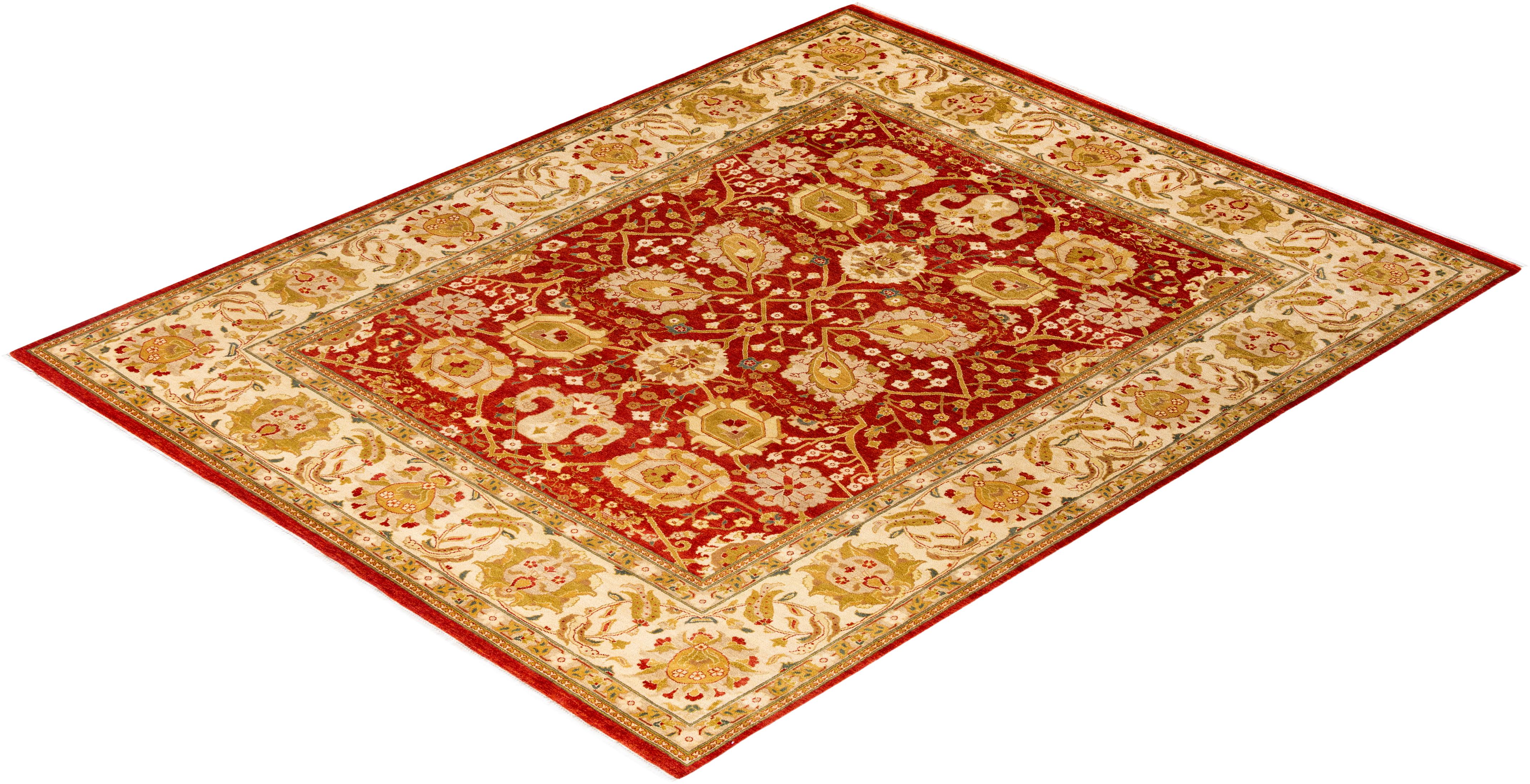 Tapis traditionnel floral en laine nouée à la main, rouge en vente 2