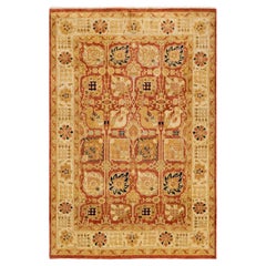 Tapis traditionnel floral en laine nouée à la main, rouge