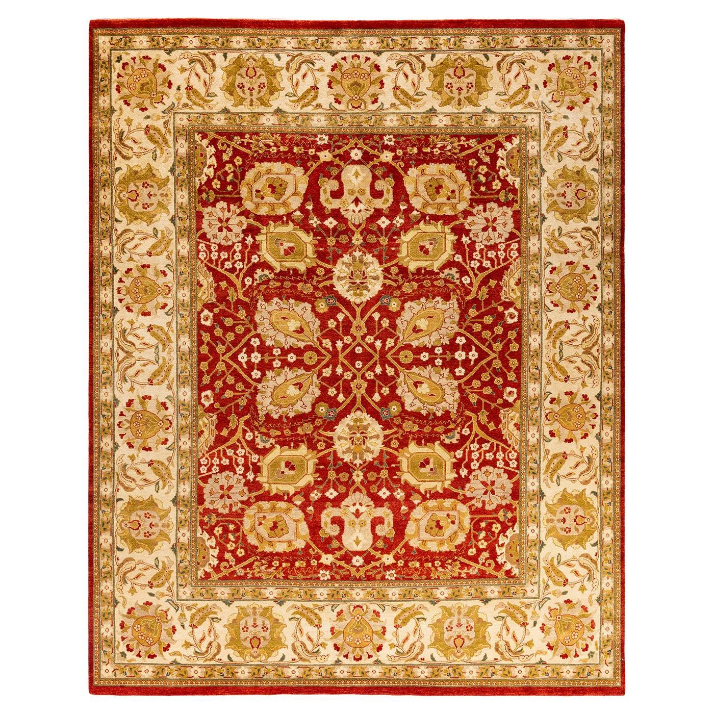Traditional Floral Hand Knotted Wool Red Area Rug