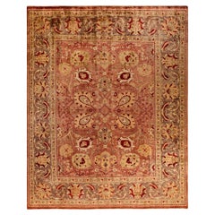 Tapis traditionnel floral en laine nouée à la main, rouge