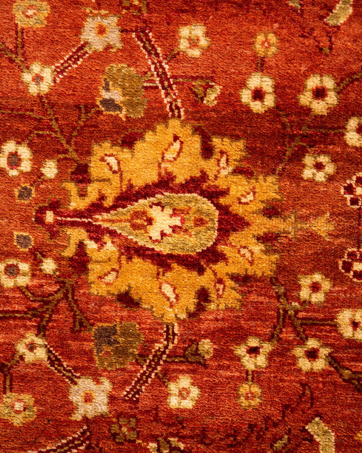 Pakistani Traditional Floral Hand Knotted Wool Red Runner