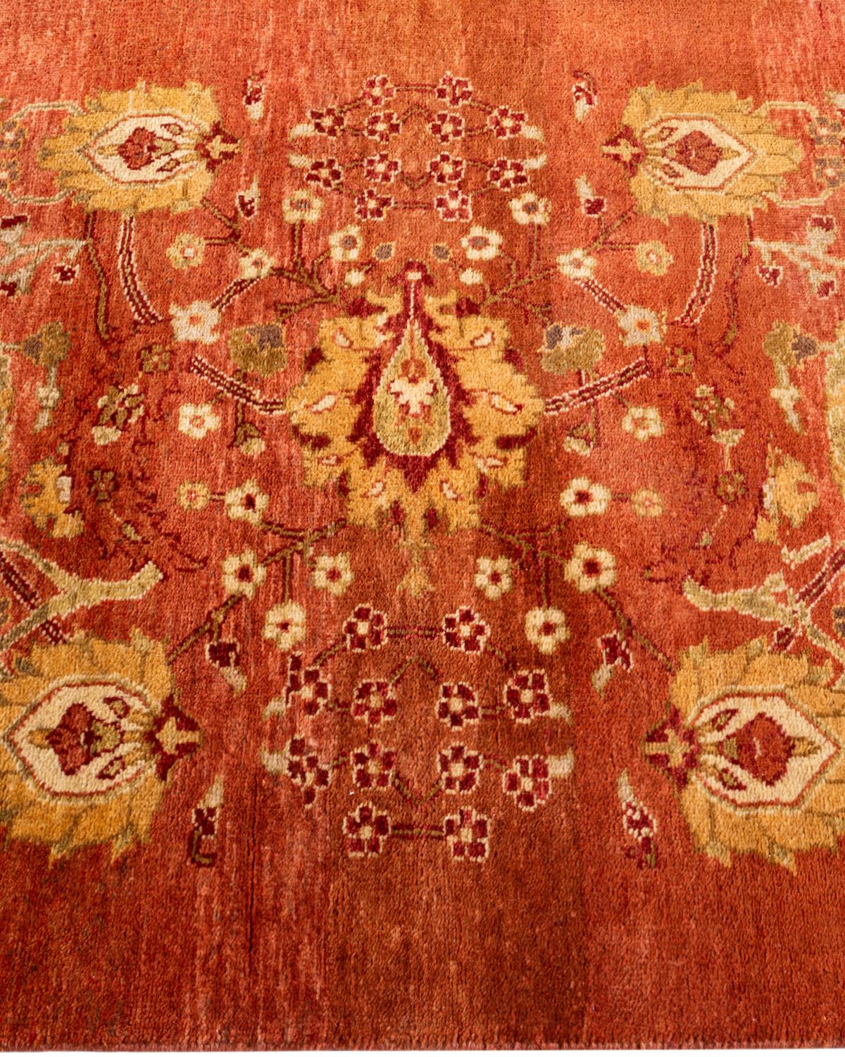 Traditional Floral Hand Knotted Wool Red Runner In New Condition In Norwalk, CT