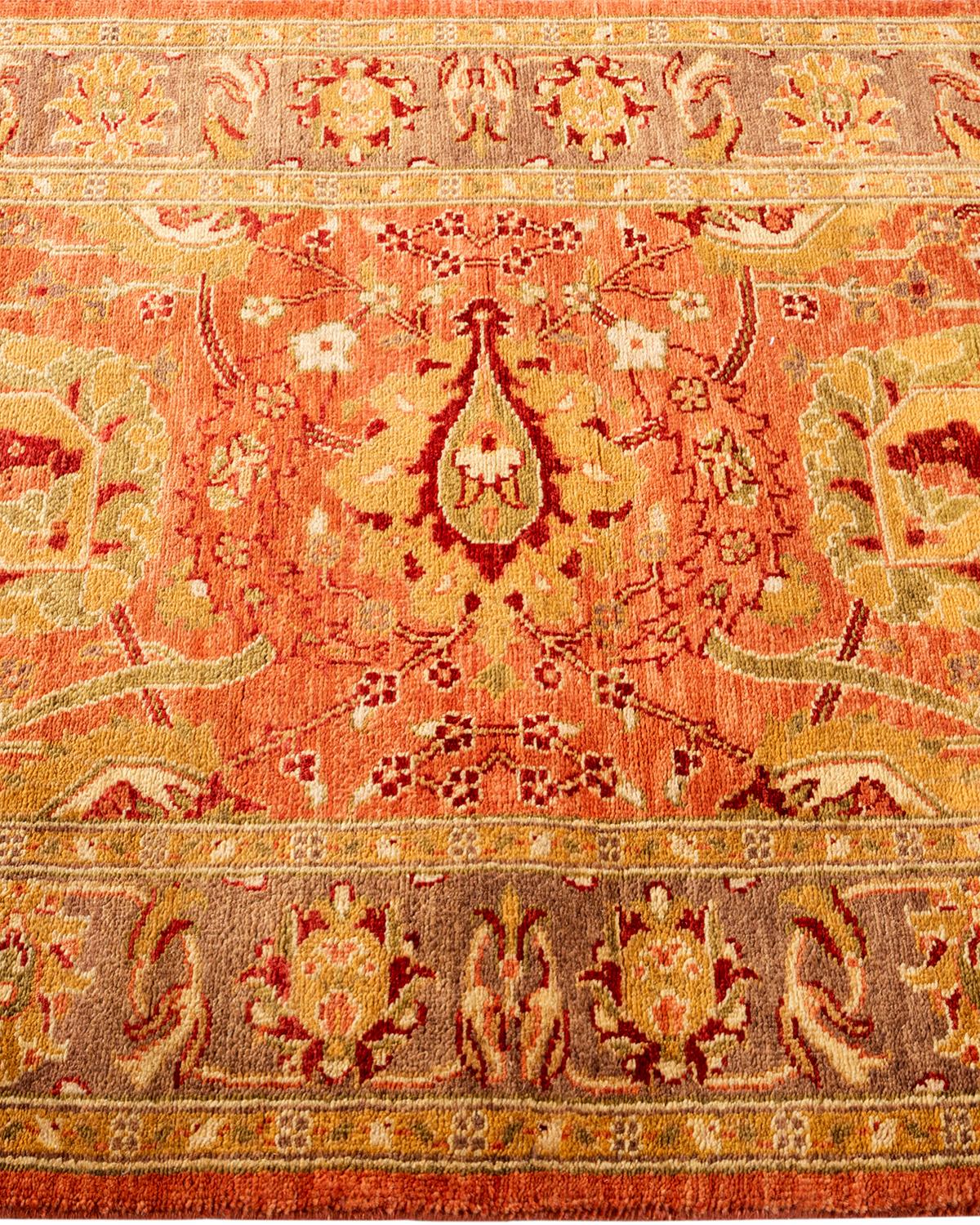 Traditional Floral Hand Knotted Wool Red Runner In New Condition For Sale In Norwalk, CT