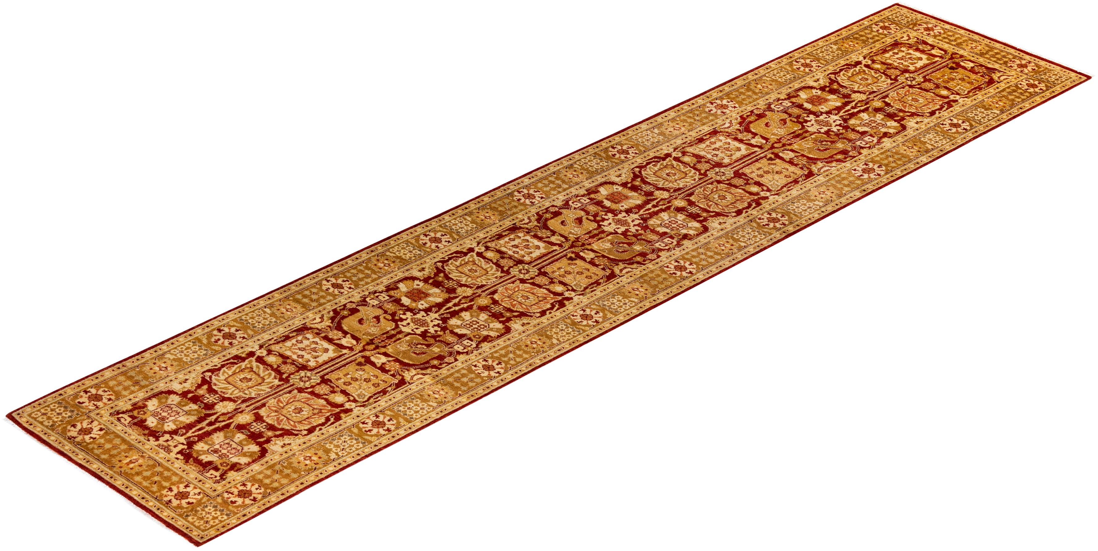 Traditional Floral Hand Knotted Wool Red Runner For Sale 3