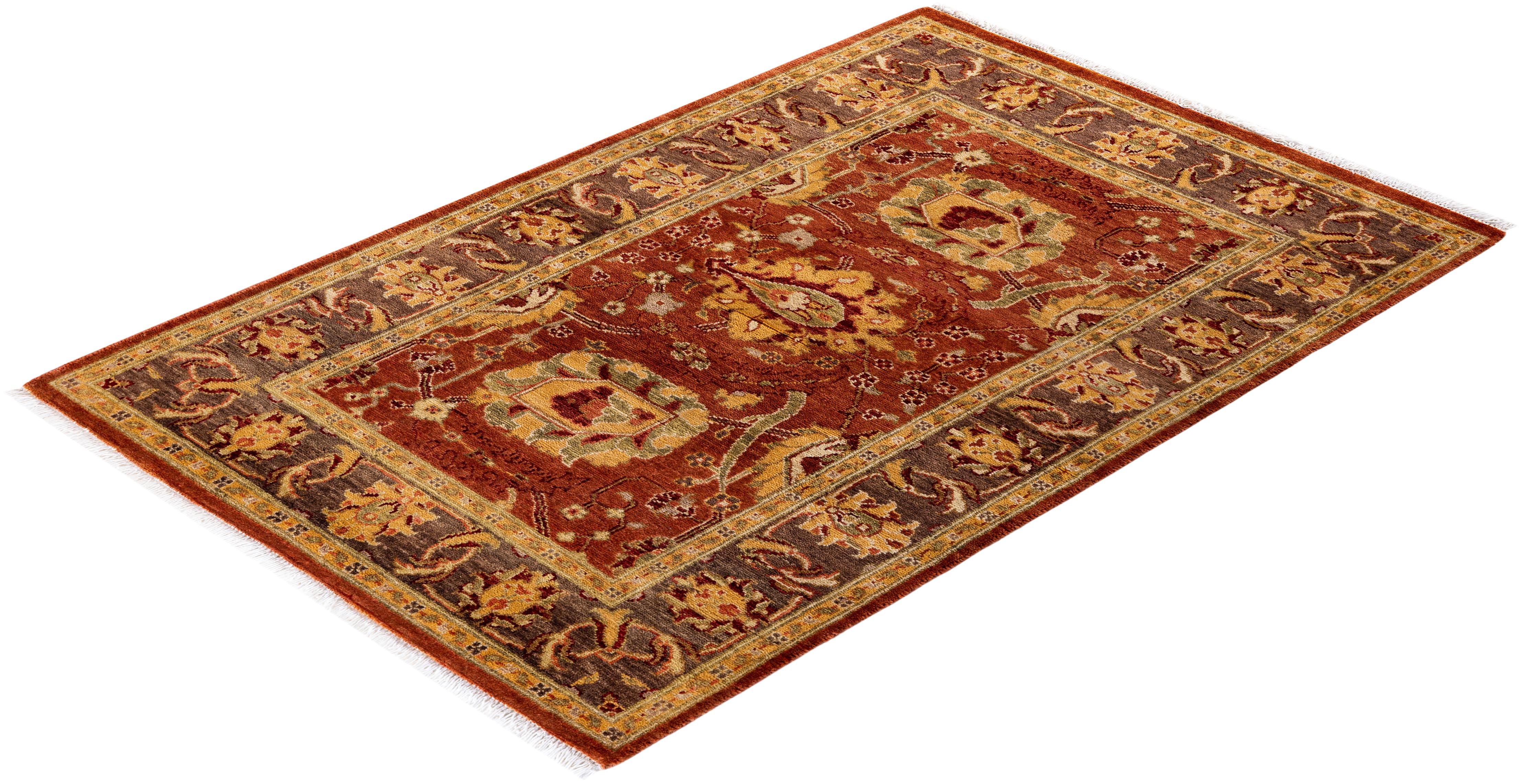 Traditional Floral Hand Knotted Wool Red Runner For Sale 3