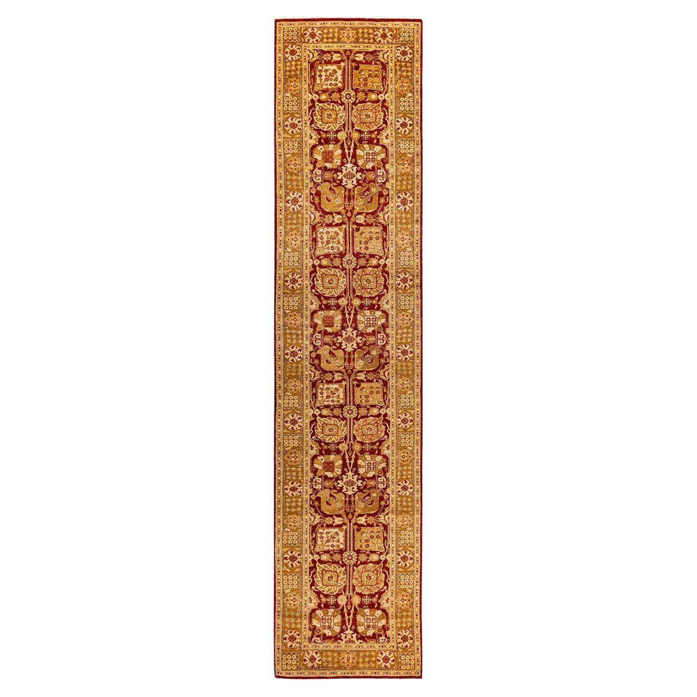 Traditional Floral Hand Knotted Wool Red Runner For Sale