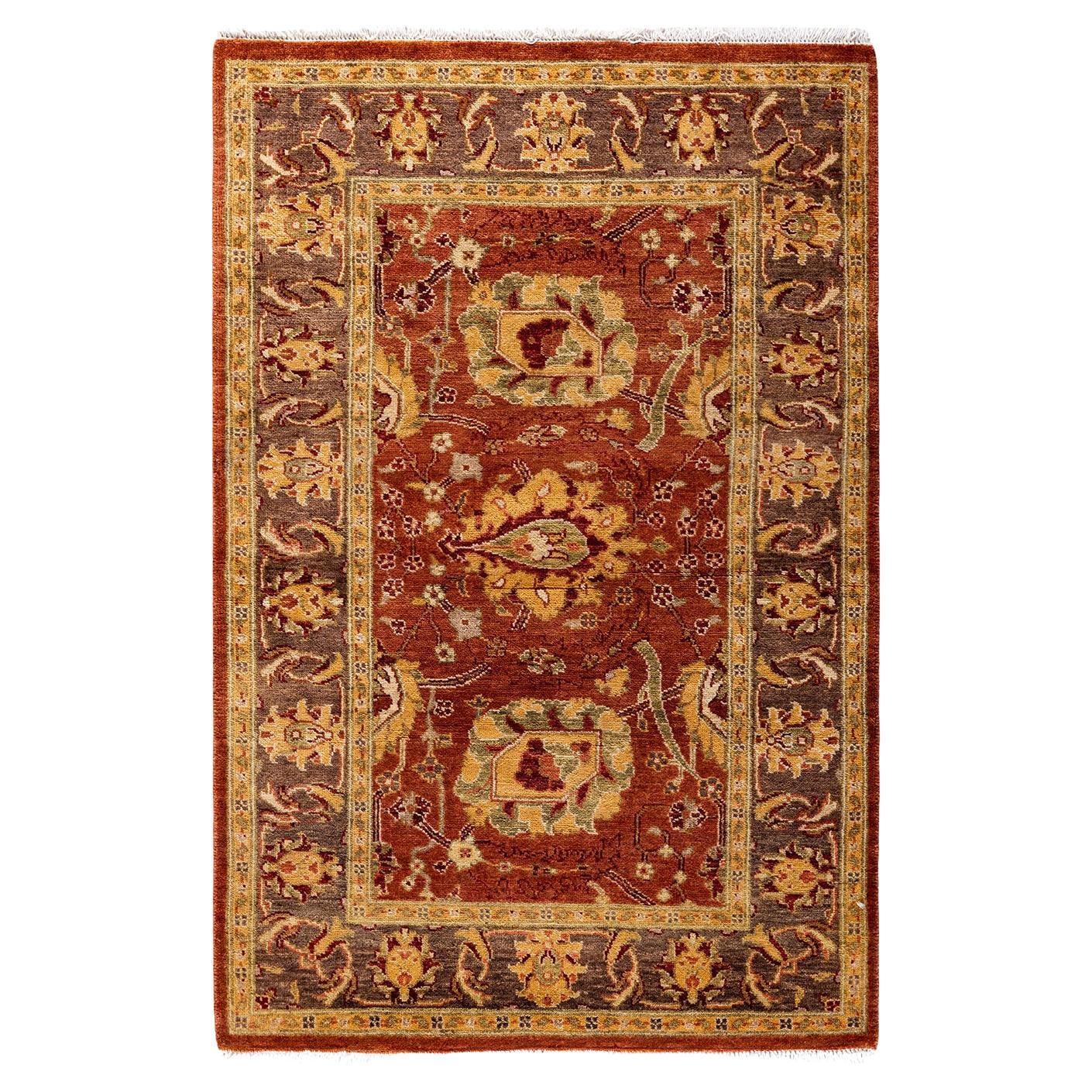 Traditional Floral Hand Knotted Wool Red Runner For Sale