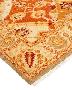 Traditional Floral Hand Knotted Wool Yellow Area Rug