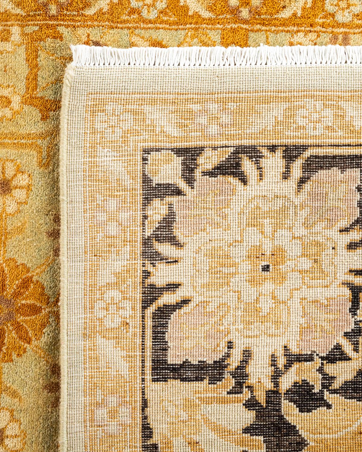 Contemporary Traditional Floral Hand Knotted Wool Yellow Area Rug For Sale