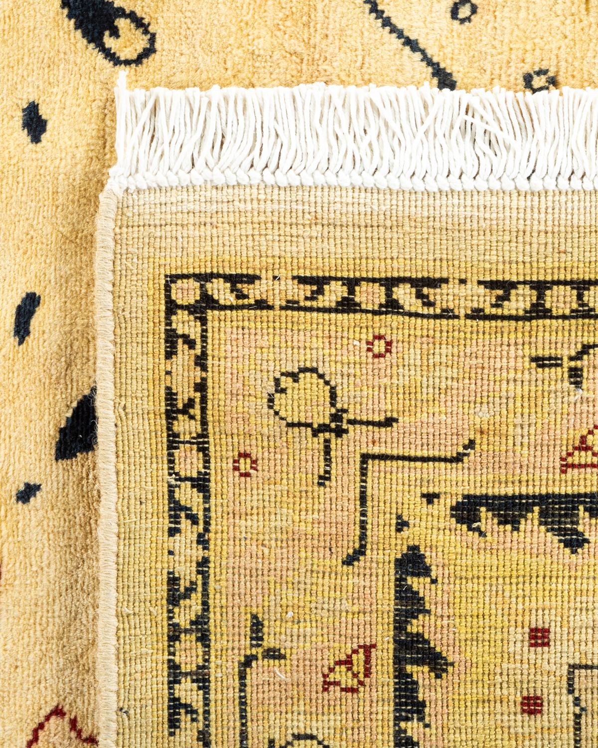 Contemporary Traditional Floral Hand Knotted Wool Yellow Area Rug For Sale