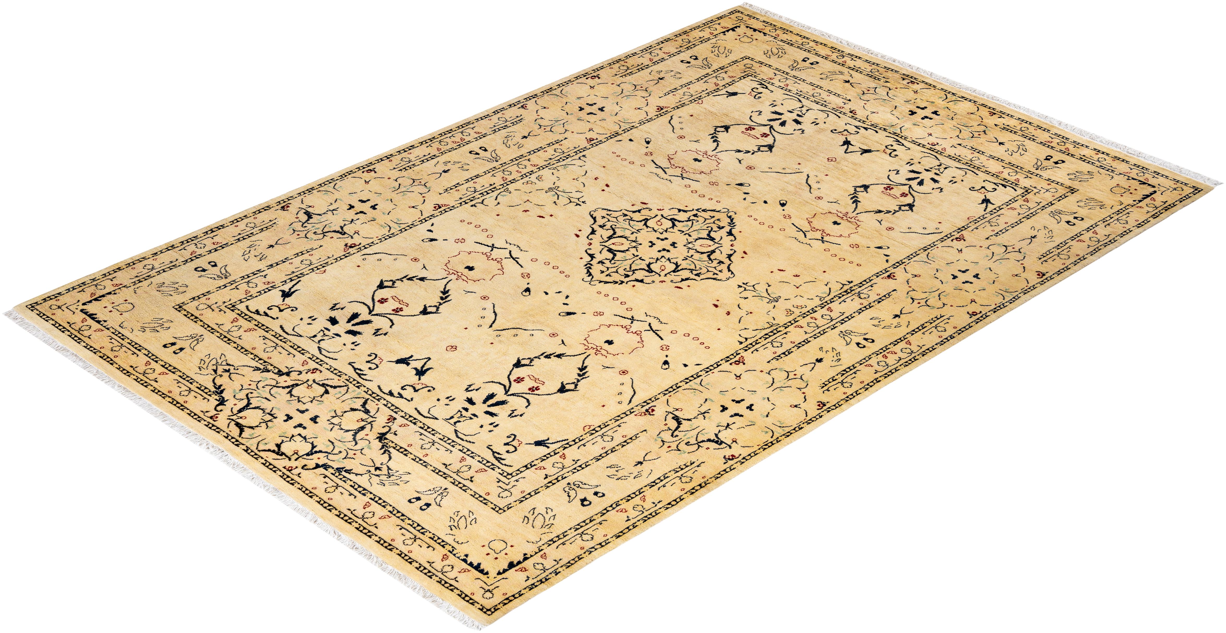 Traditional Floral Hand Knotted Wool Yellow Area Rug For Sale 3