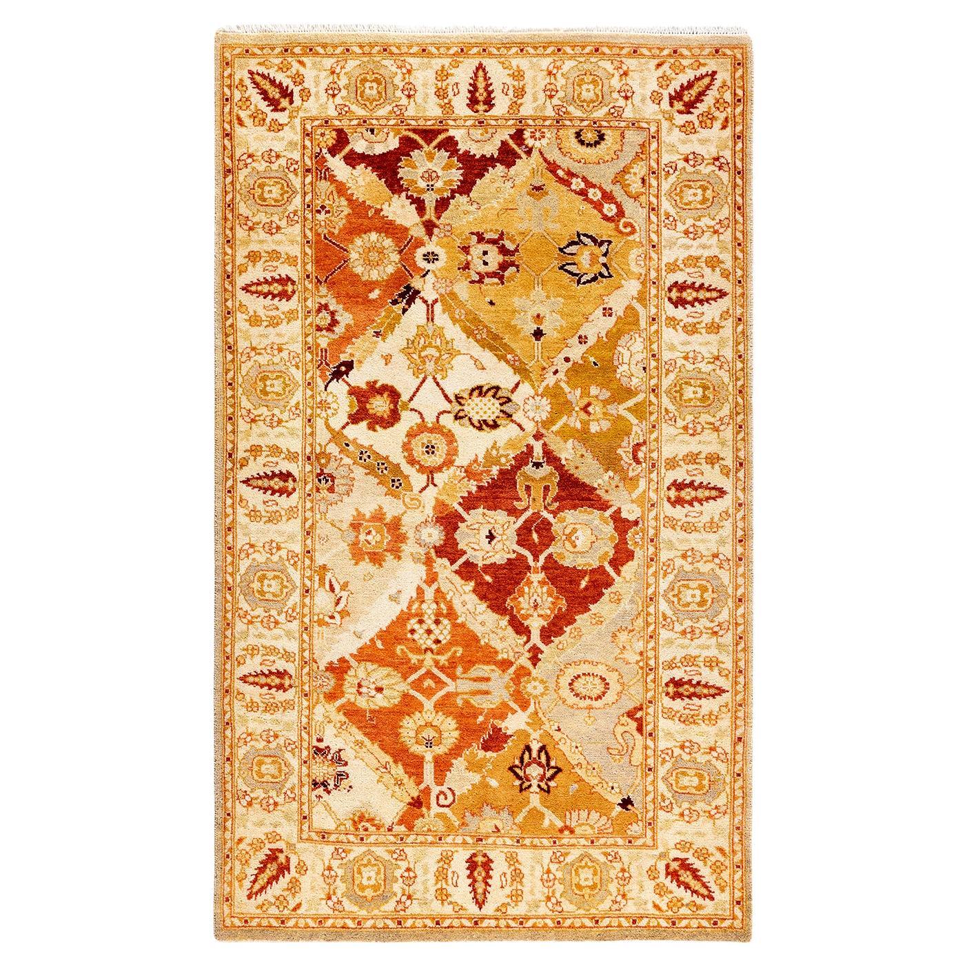 Traditional Floral Hand Knotted Wool Yellow Area Rug