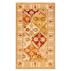 Antique Traditional Floral Hand Knotted Wool Yellow Area Rug