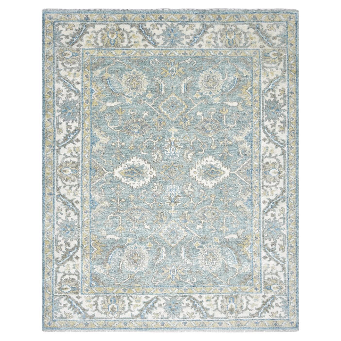 Traditional Floral Hand Made Blue Area Rug 9' 0" x 12' 0"