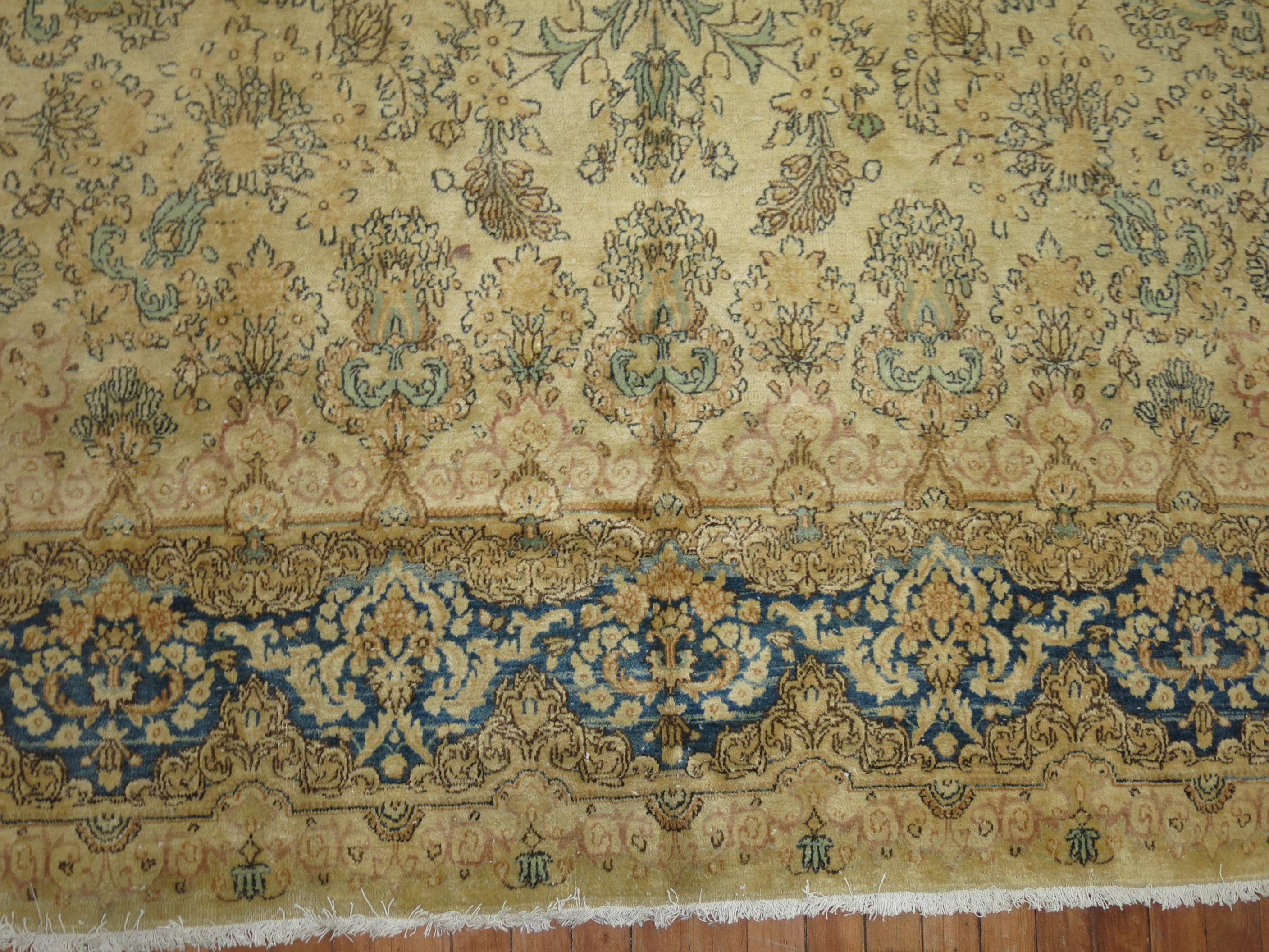 Tabriz Traditional Floral Persian Kirman Room Size Rug For Sale