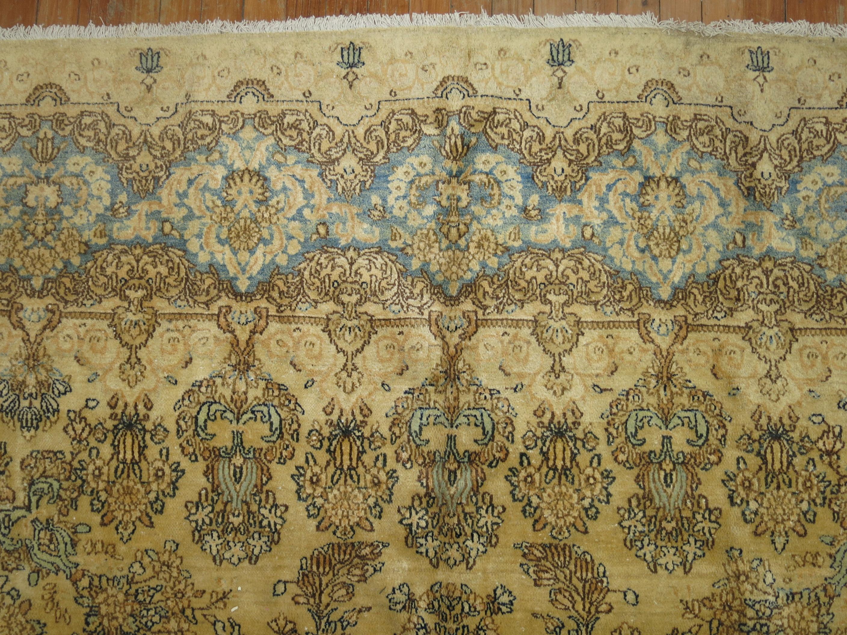 Hand-Knotted Traditional Floral Persian Kirman Room Size Rug For Sale