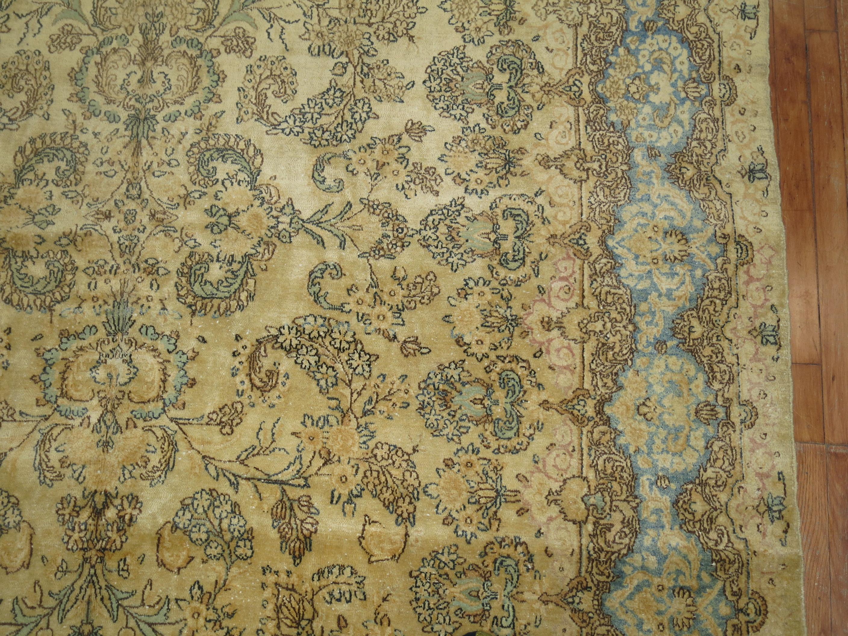 20th Century Traditional Floral Persian Kirman Room Size Rug For Sale