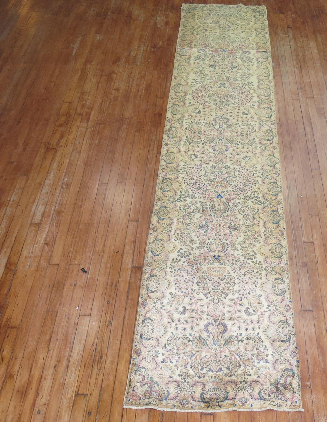 Traditional Floral Persian Kirman Runner For Sale 1