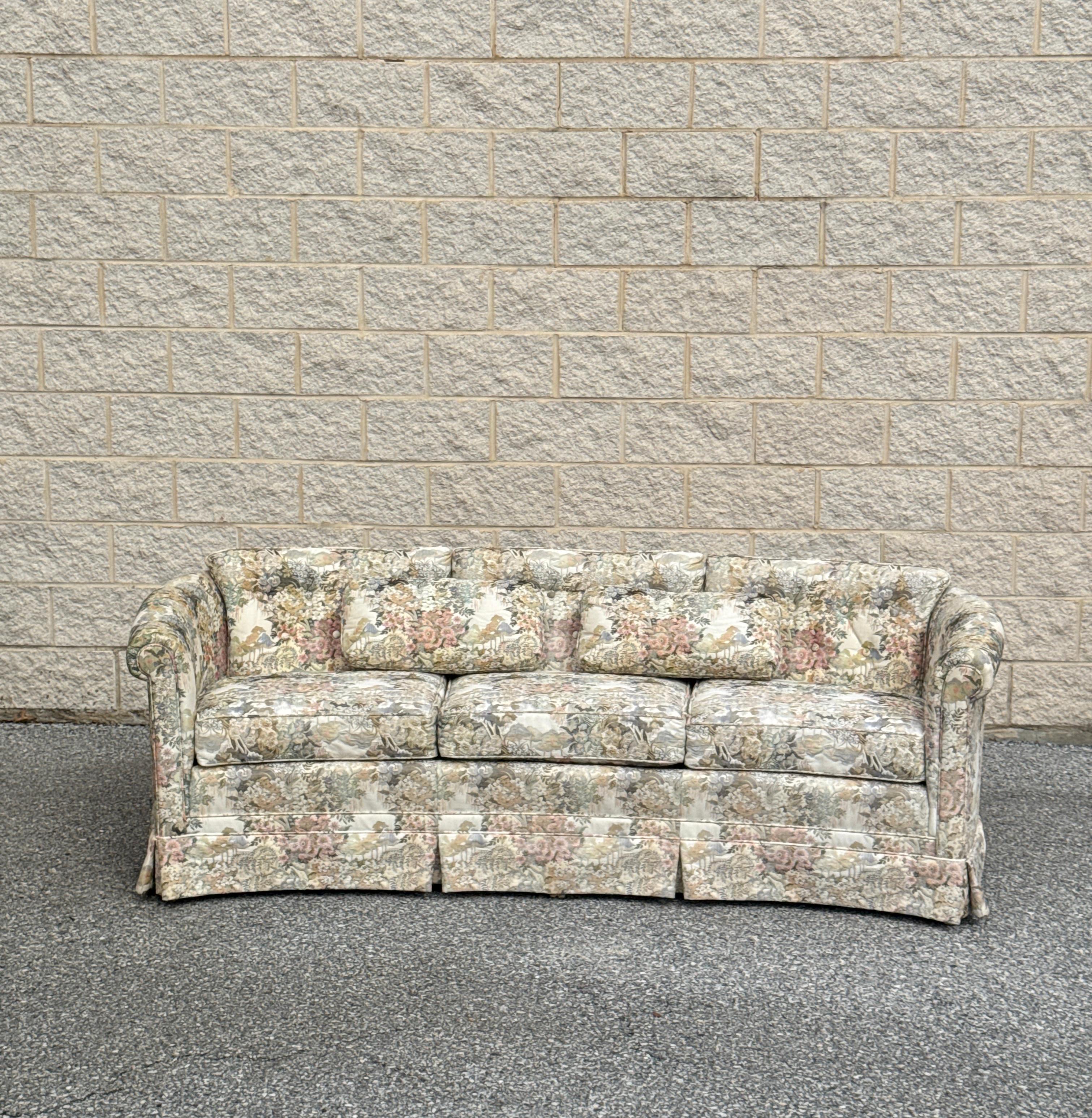 Traditional Floral Sofa With Pastel Chinoiserie-Inspired Upholstery and Skirted For Sale 6