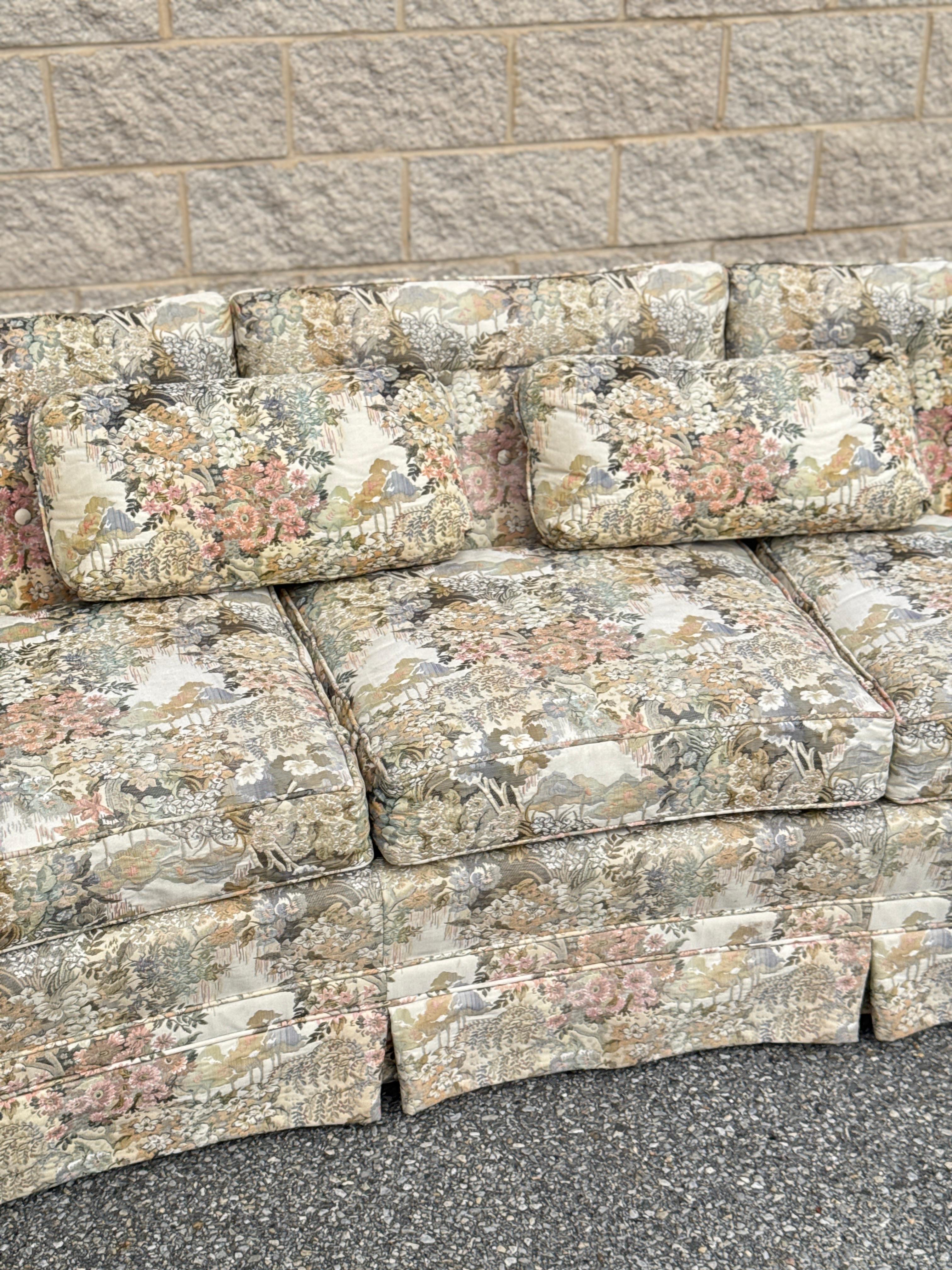 20th Century Traditional Floral Sofa With Pastel Chinoiserie-Inspired Upholstery and Skirted For Sale