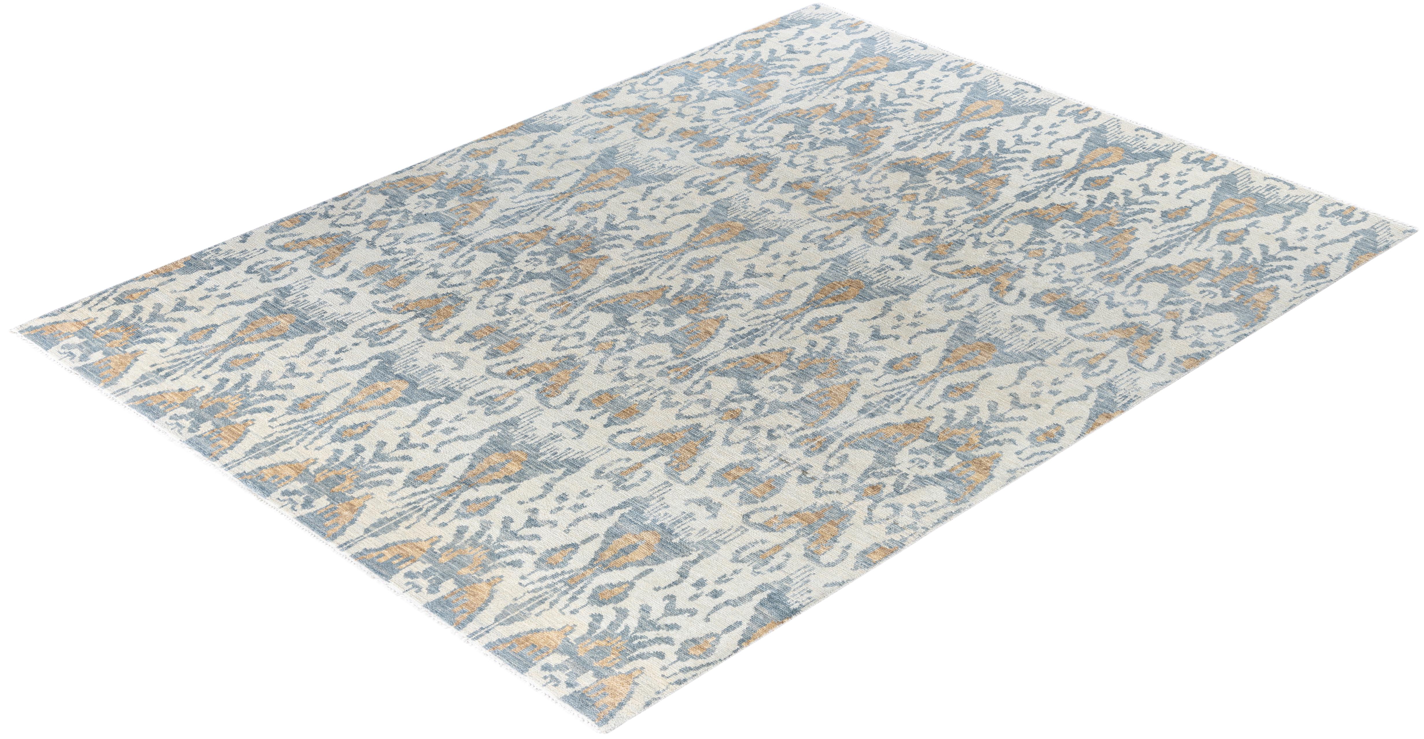 Traditioneller handgeknüpfter, geblümter Wollteppich in Beige 7' 10