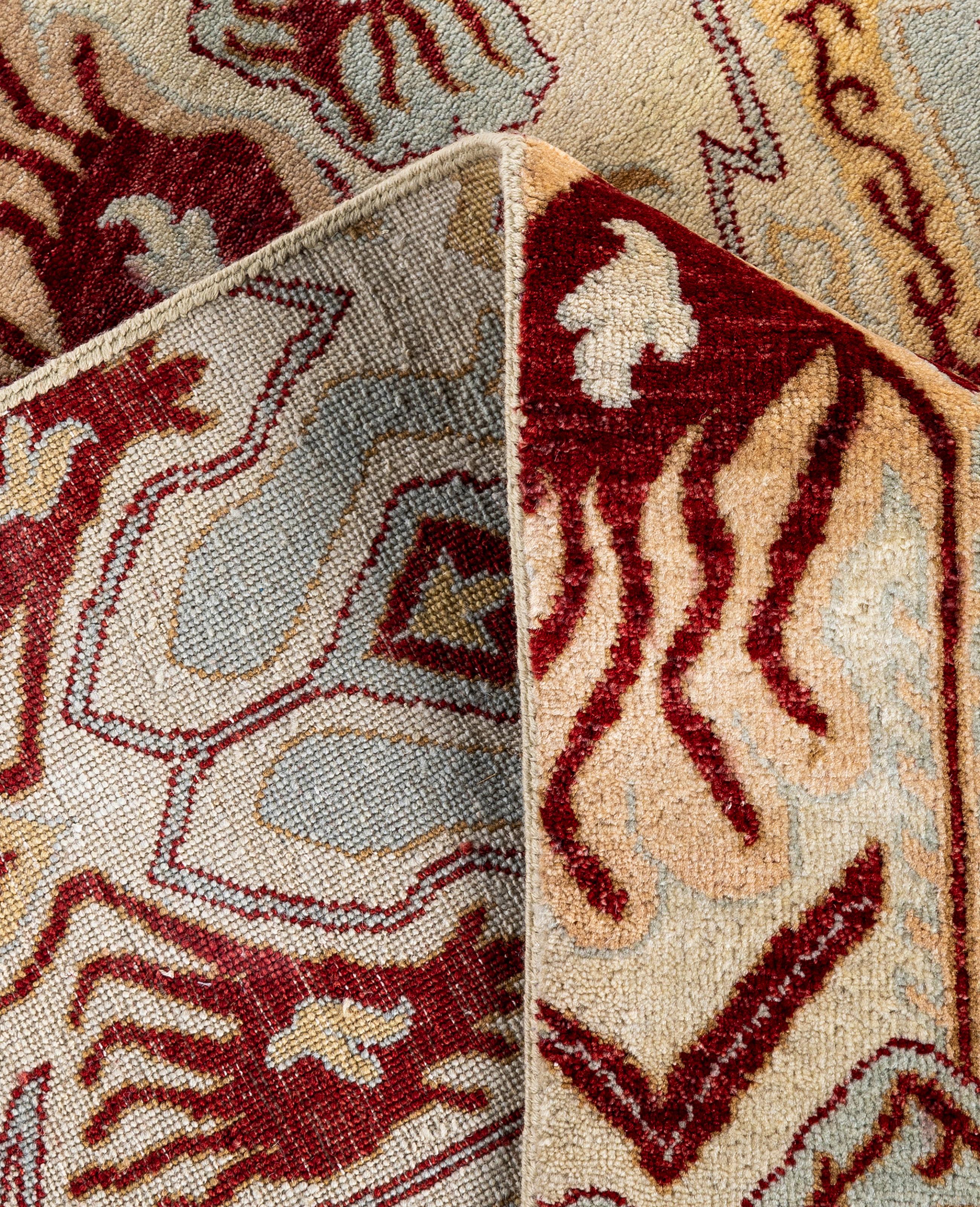 Contemporary Traditional Floral Wool Hand Knotted Beige Area Rug 8' 0