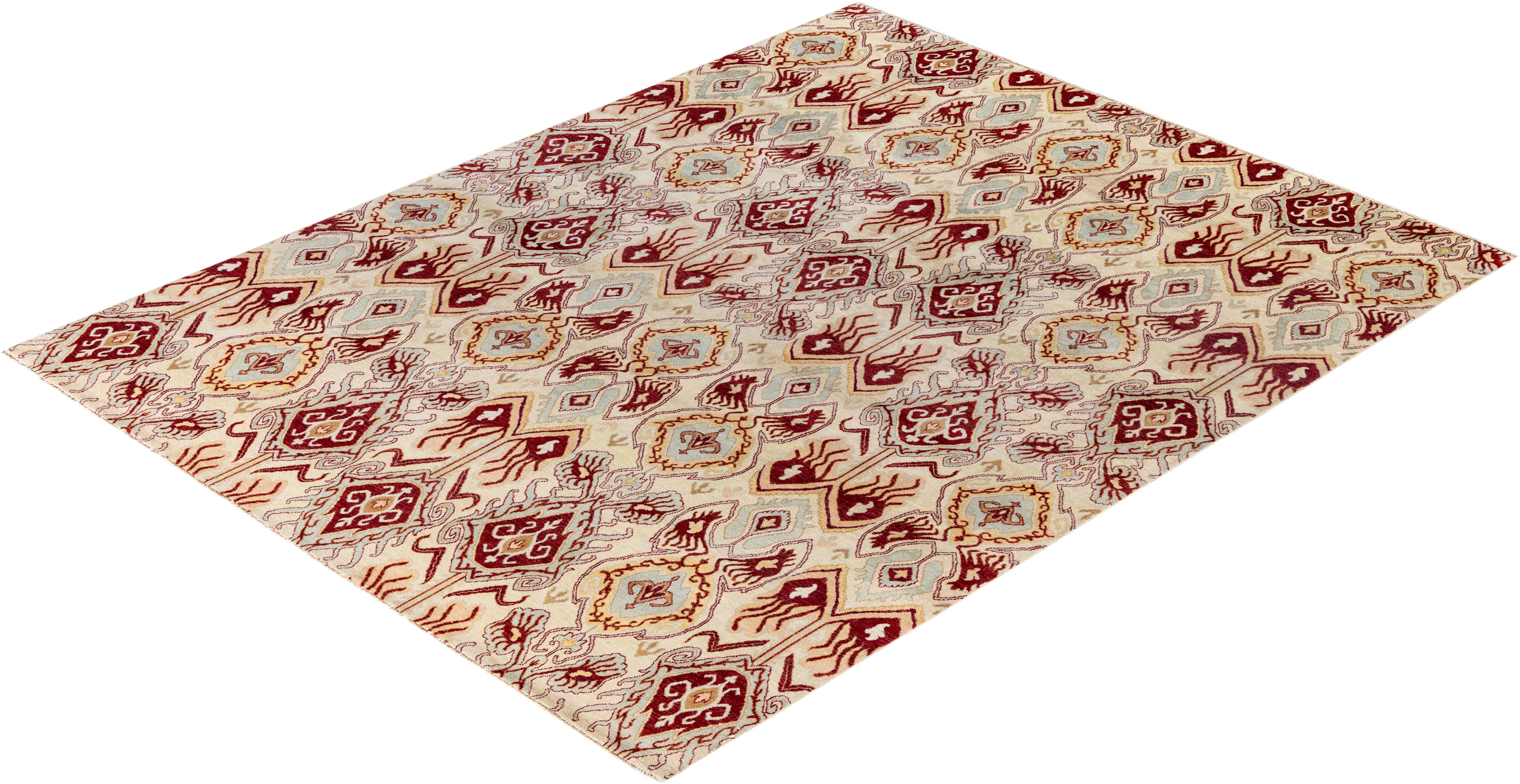 Traditional Floral Wool Hand Knotted Beige Area Rug 8' 0