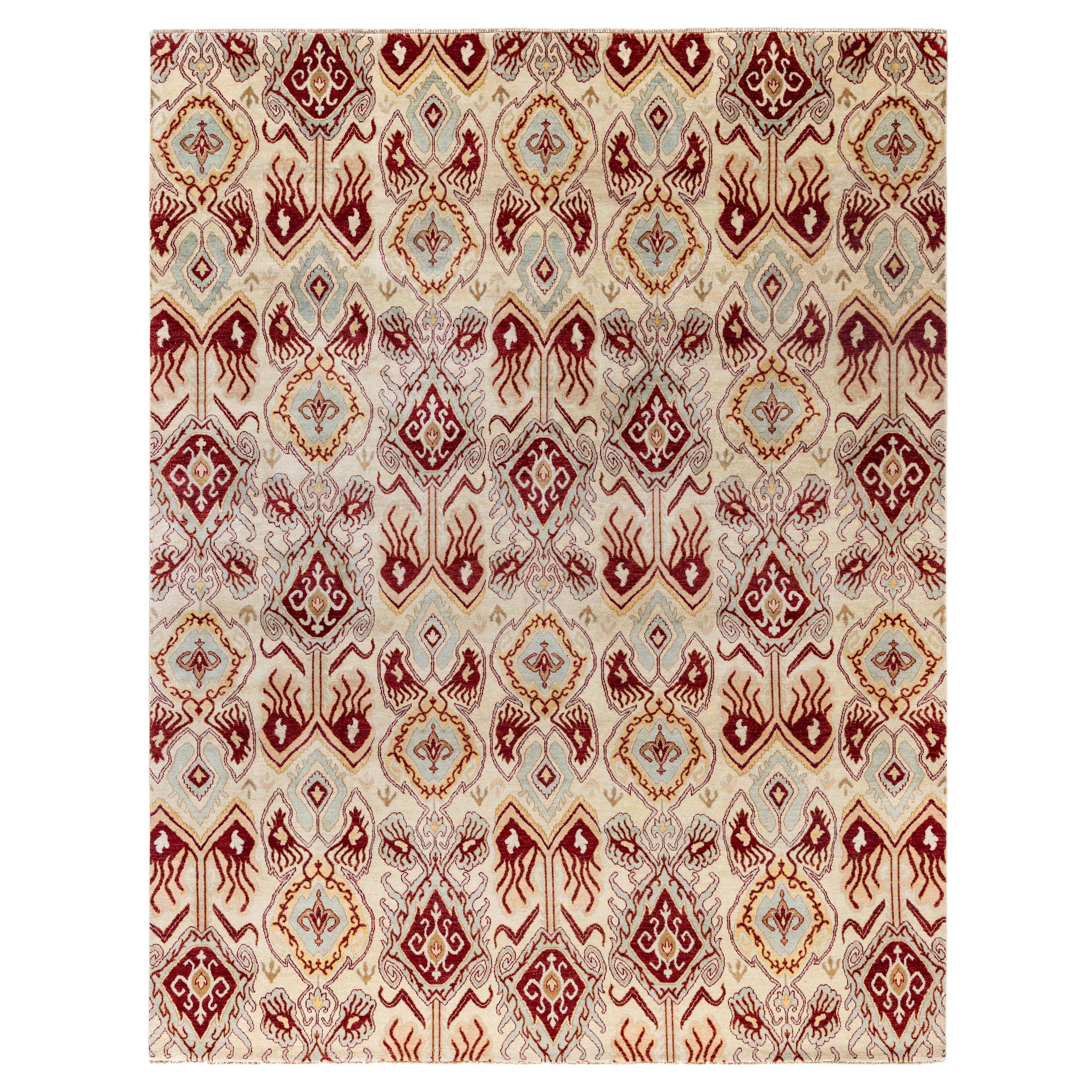 Traditional Floral Wool Hand Knotted Beige Area Rug 8' 0" x 10' 2"