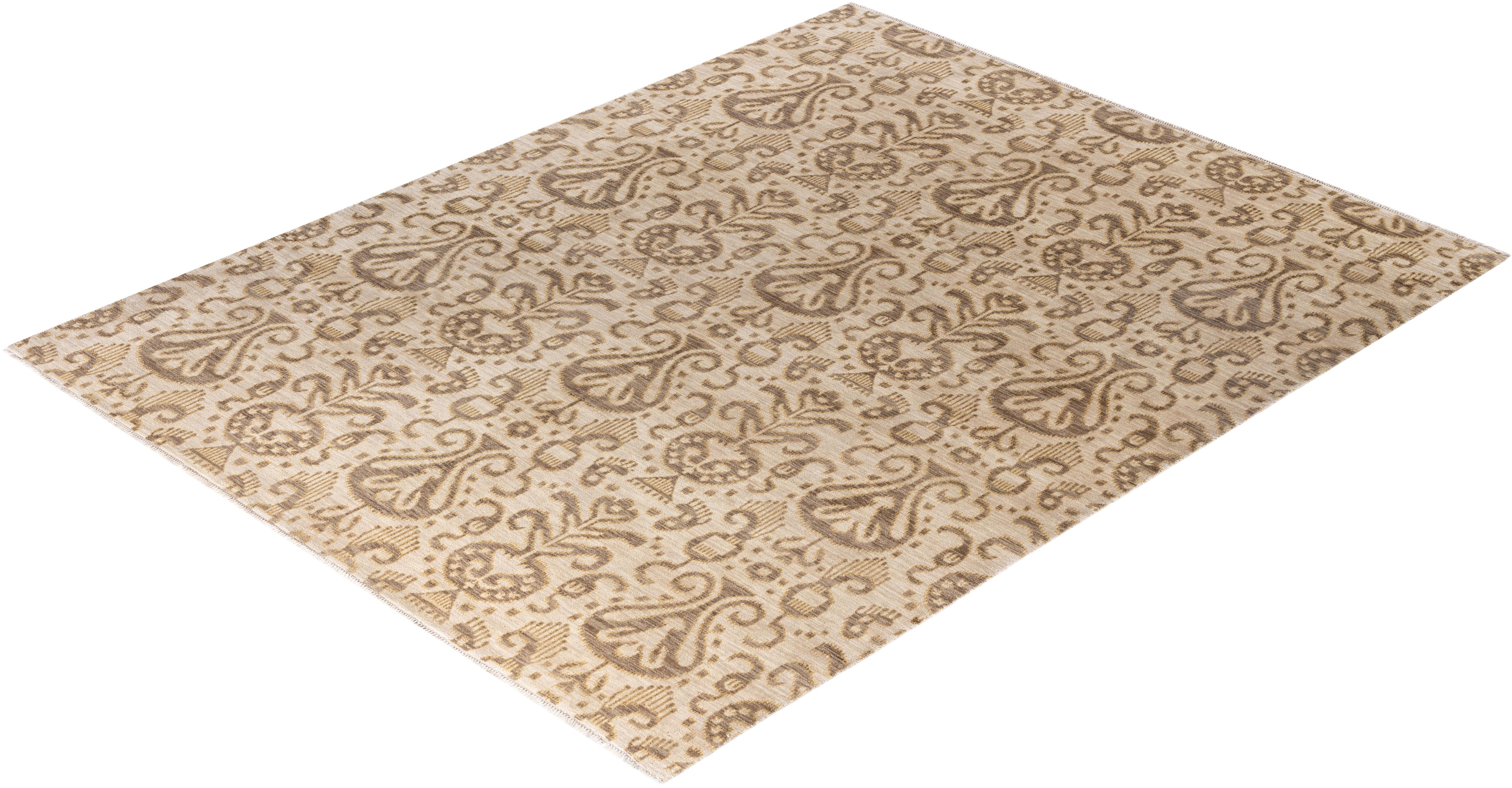 Traditional Floral Wool Hand Knotted Beige Area Rug 8' 1