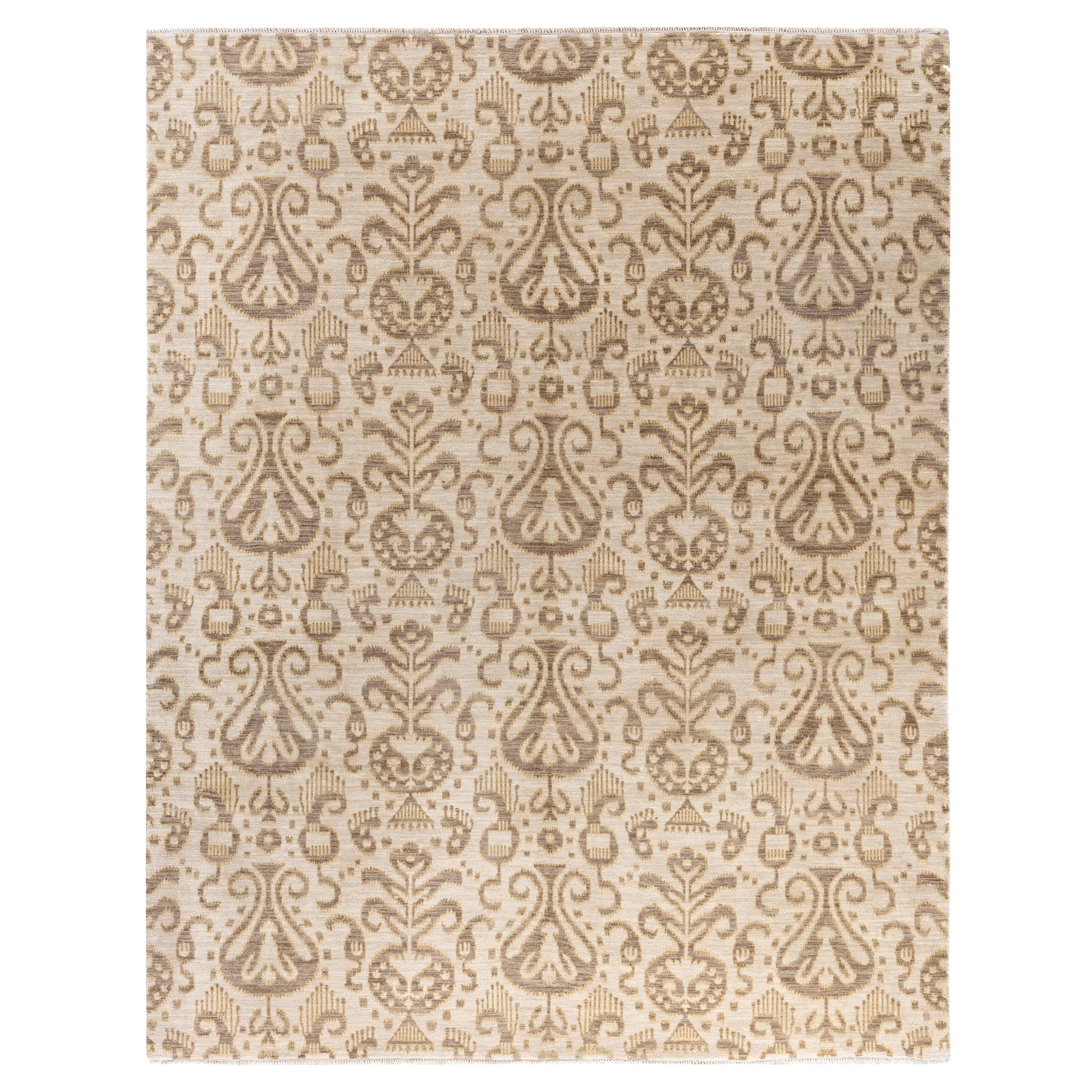 Traditional Floral Wool Hand Knotted Beige Area Rug 8' 1" x 10' 3"