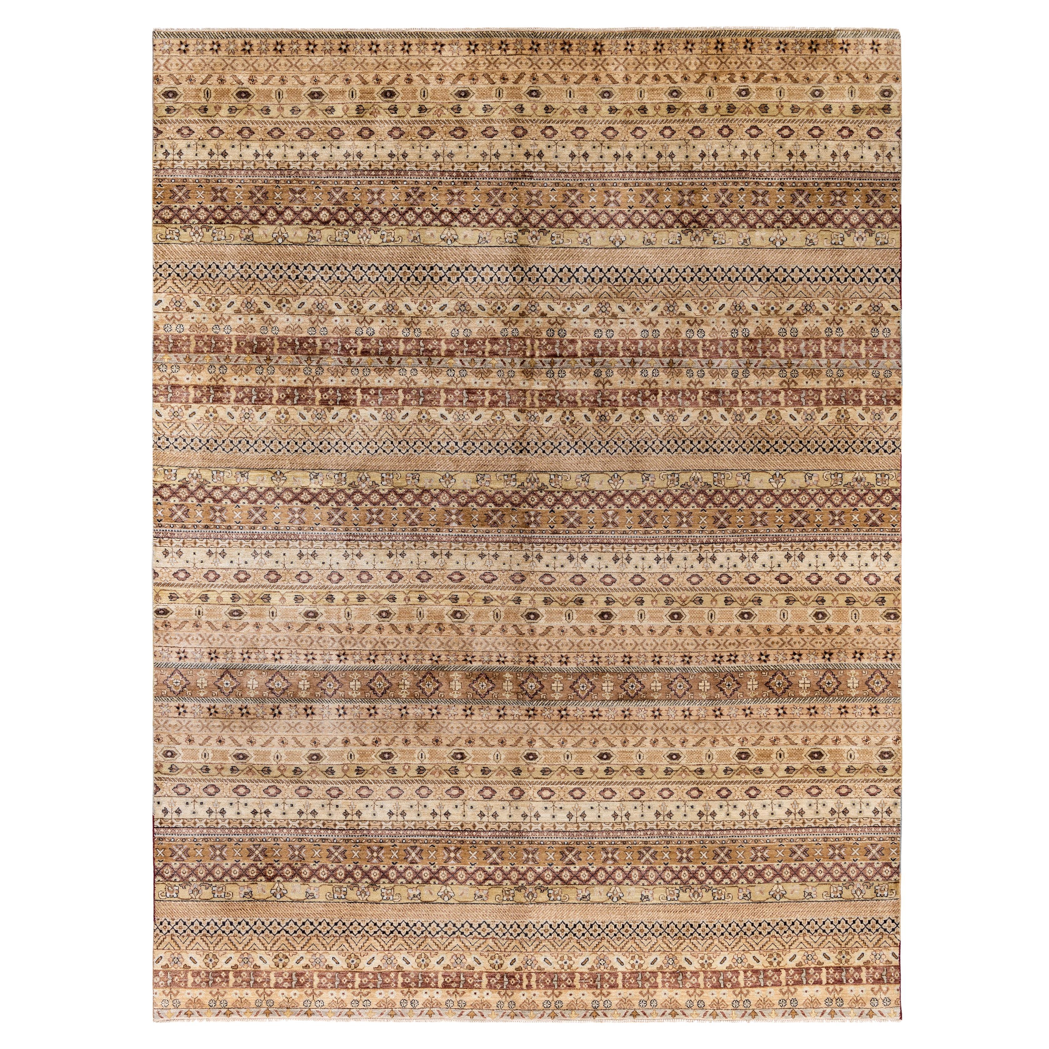 Alfombra Tradicional Floral de Lana Anudada a Mano Beige 9' 0" x 12' 0
