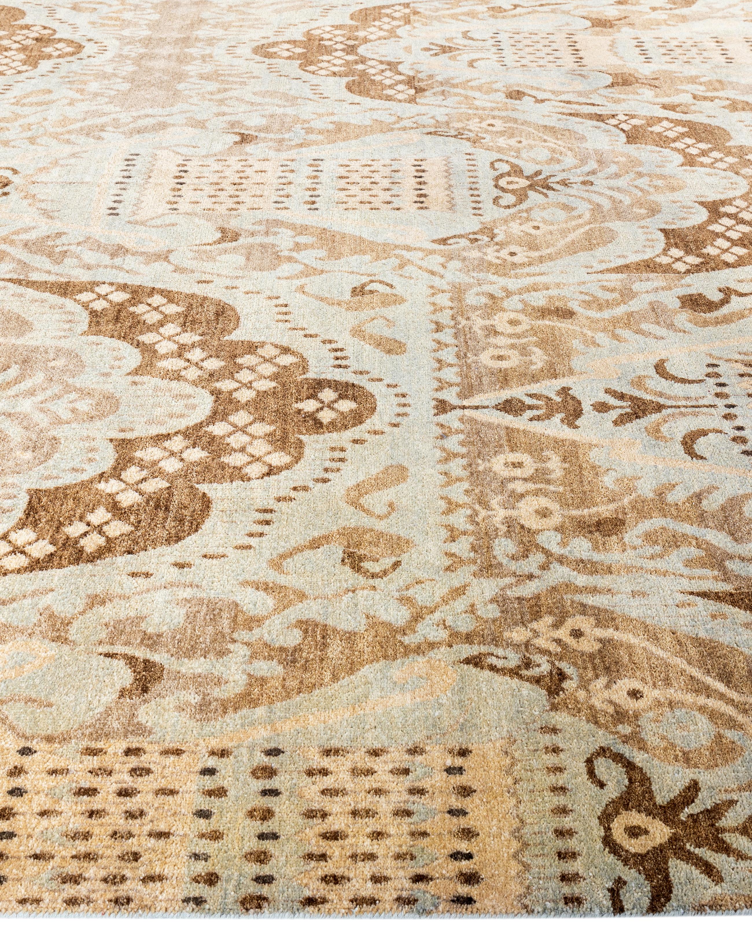 Alfombra Tradicional Floral de Lana Anudada a Mano Beige 9' 0