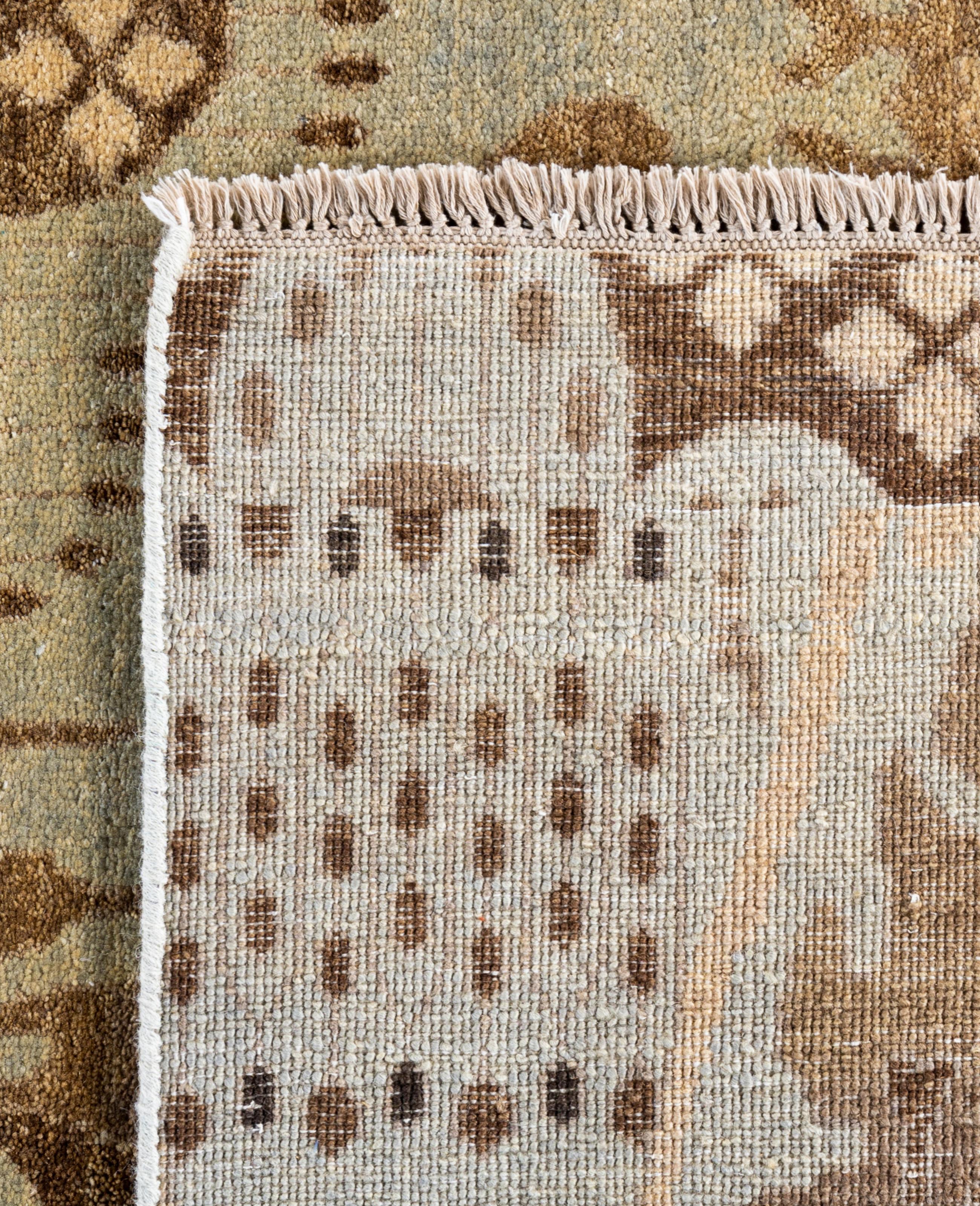 Alfombra Tradicional Floral de Lana Anudada a Mano Beige 9' 0