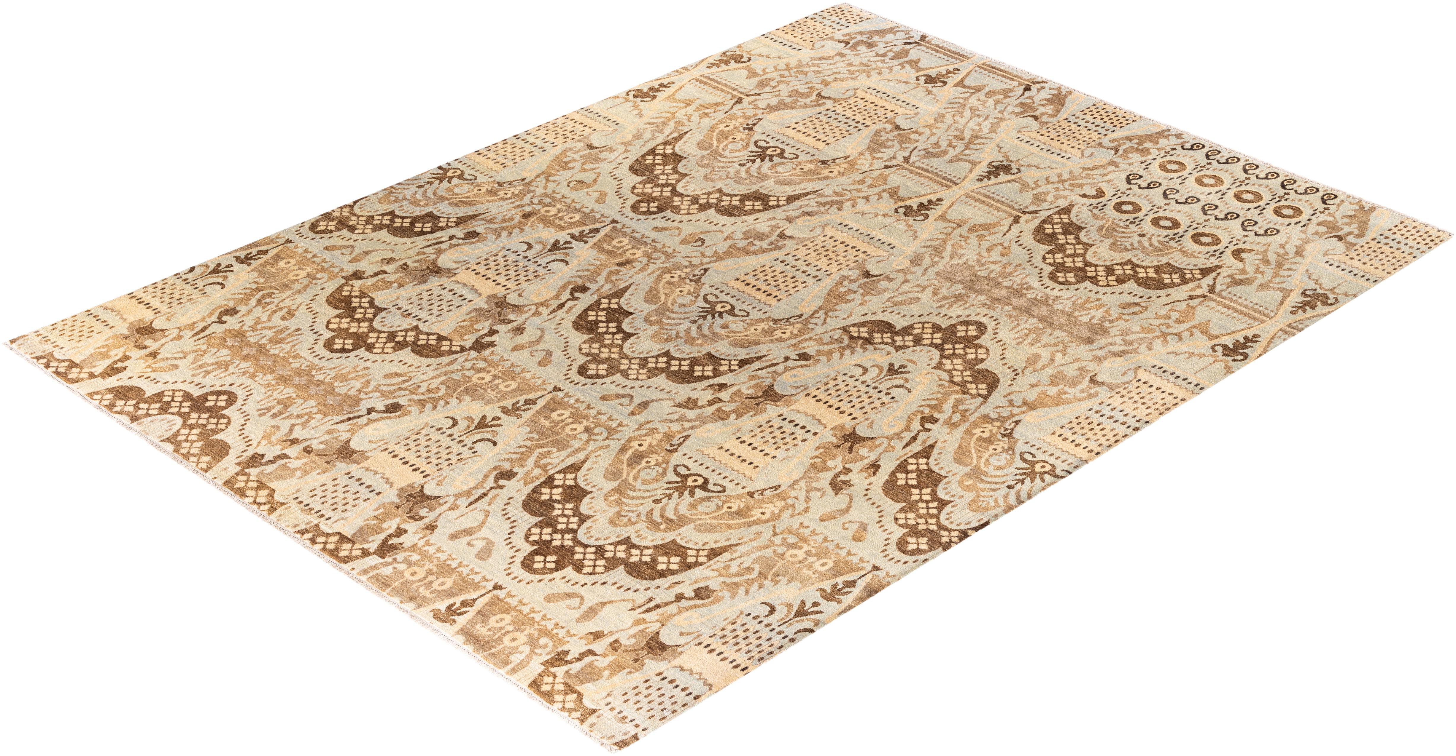 Alfombra Tradicional Floral de Lana Anudada a Mano Beige 9' 0