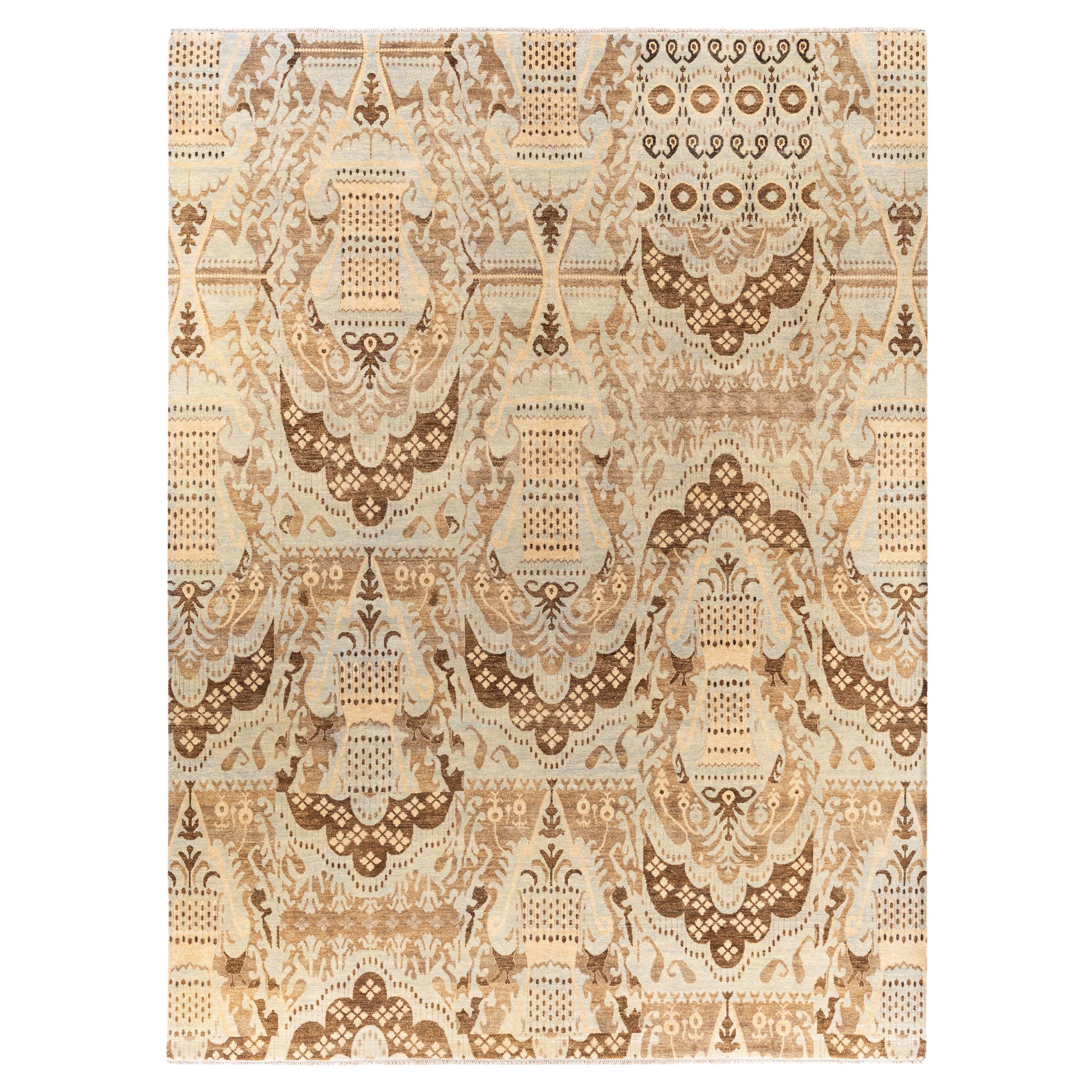 Alfombra Tradicional Floral de Lana Anudada a Mano Beige 9' 0" x 12' 1 en venta