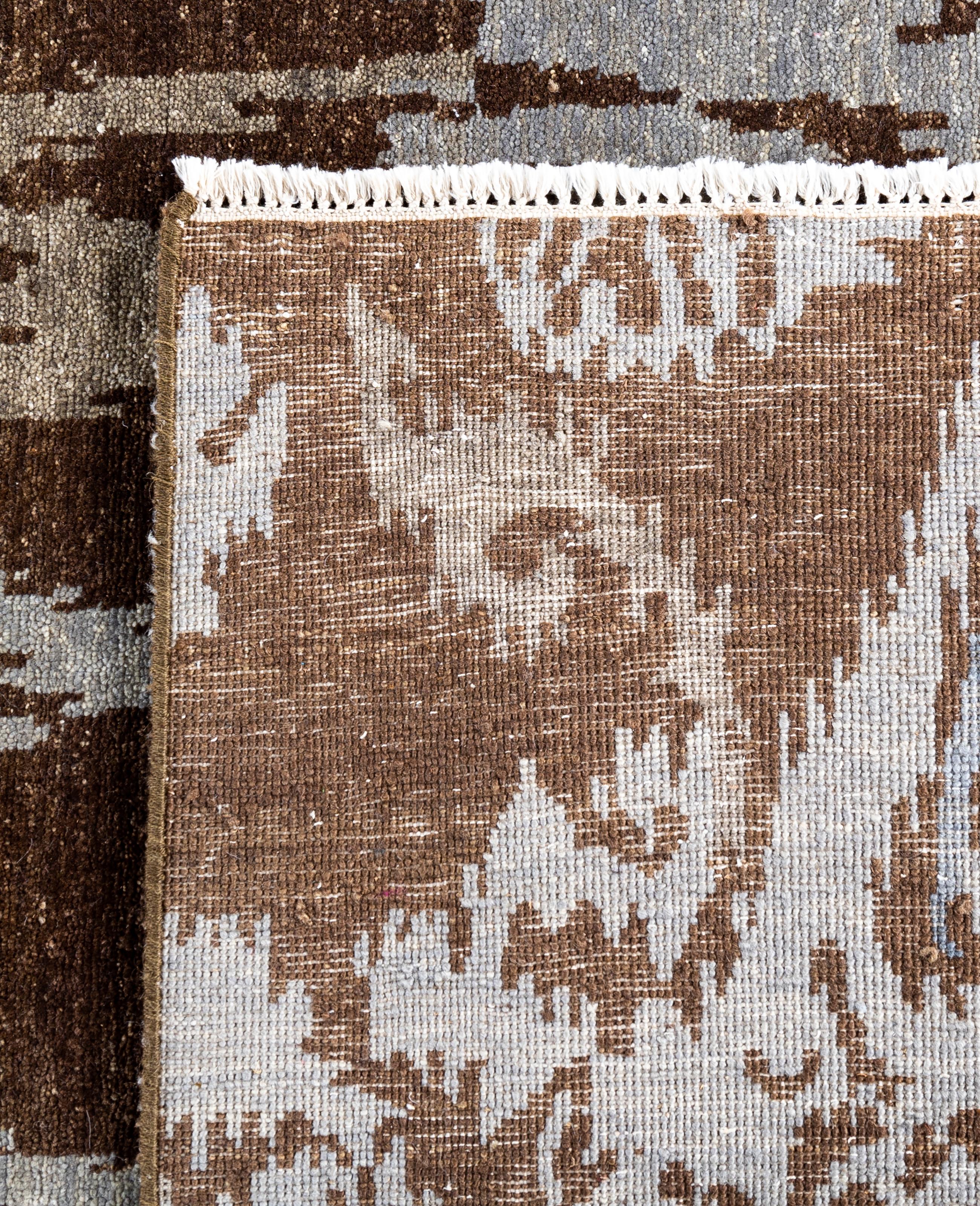 Traditional Floral Wool Hand Knotted Brown Area Rug 8' 0