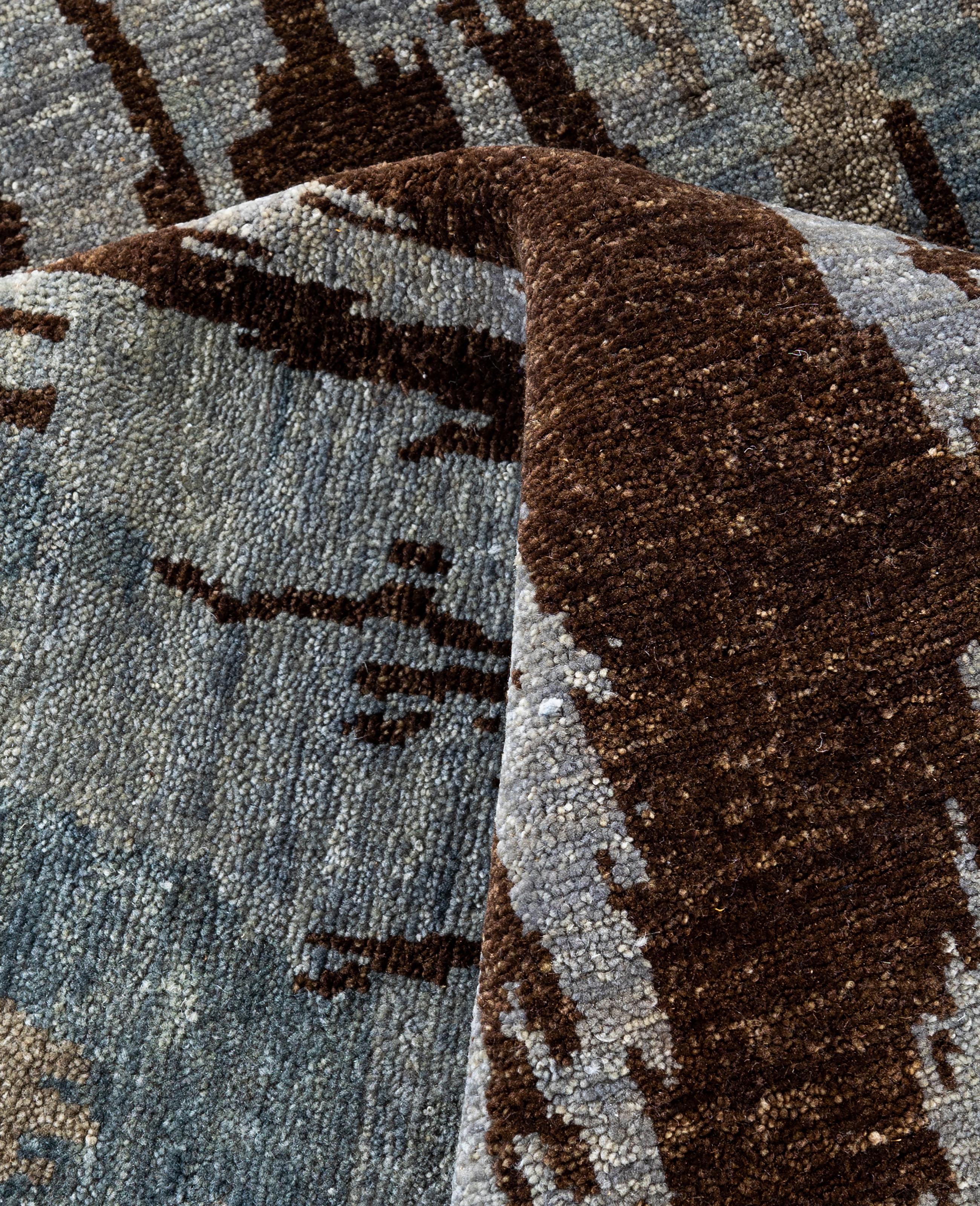 Traditional Floral Wool Hand Knotted Brown Area Rug 8' 0
