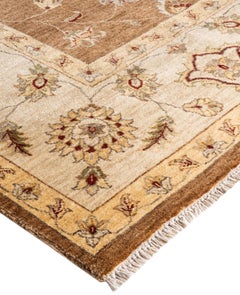 Traditional Floral Wool Hand Knotted Brown Area Rug 8' 10" x 12' 3"