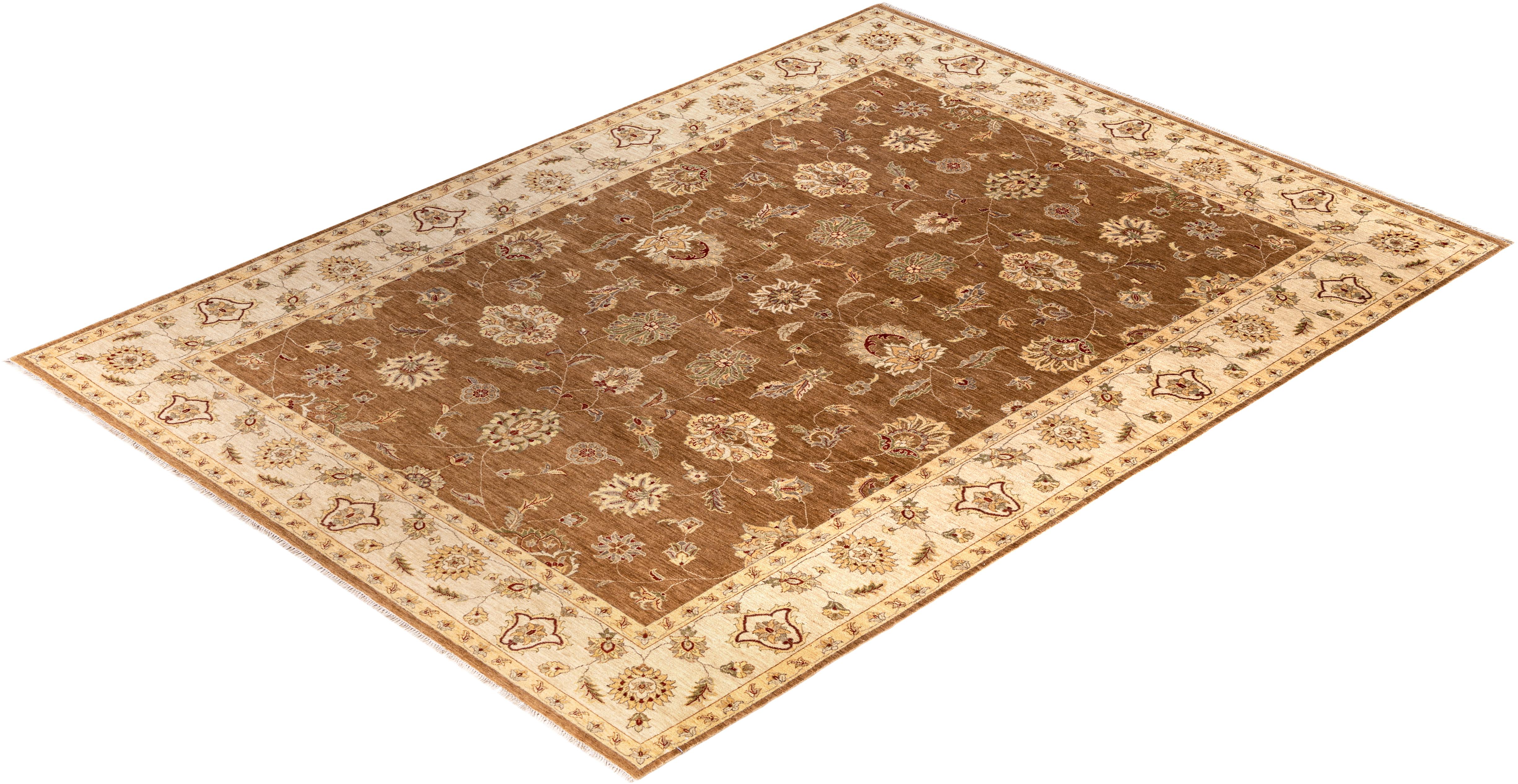 Traditionelle florale Wolle handgeknüpft Brown Bereich Teppich 8' 10