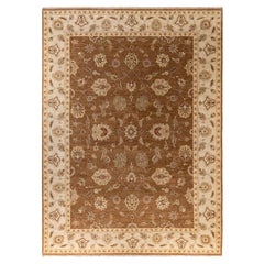 Tappeto tradizionale floreale in lana annodato a mano marrone 8' 10" x 12' 3"