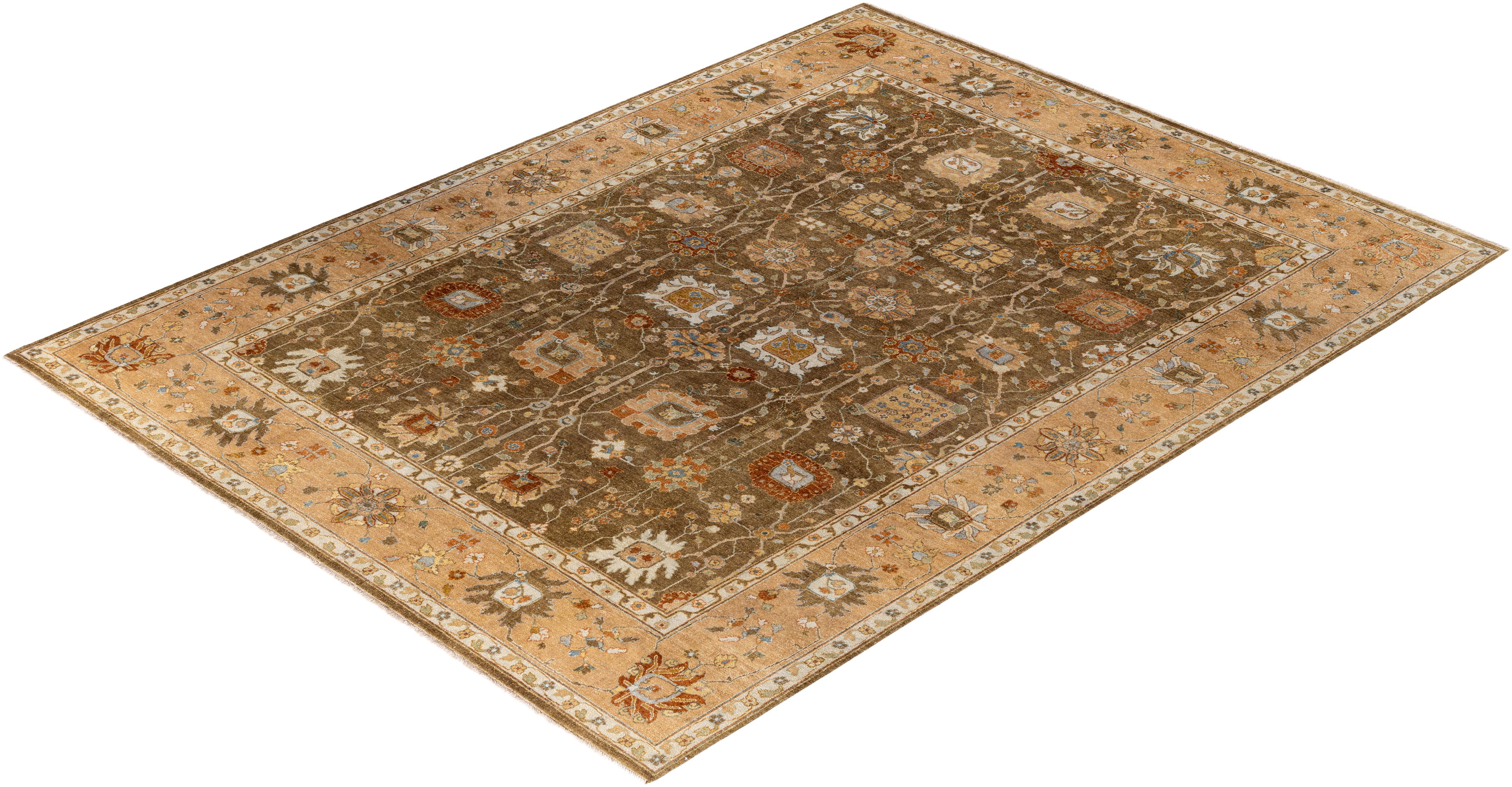 Traditionelle florale Wolle handgeknüpft Brown Bereich Teppich 9' 0