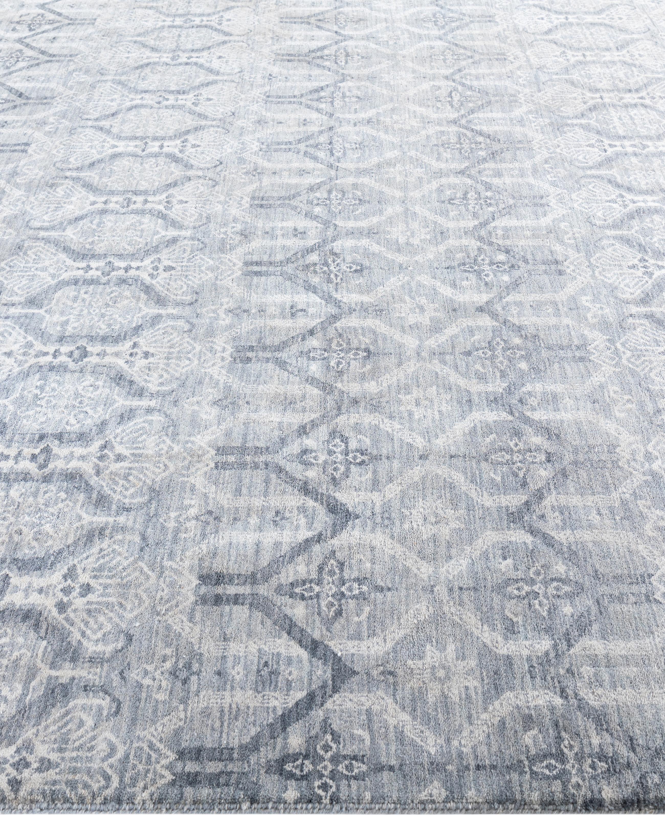 Noué à la main Tapis traditionnel gris noué à la main 7' 10