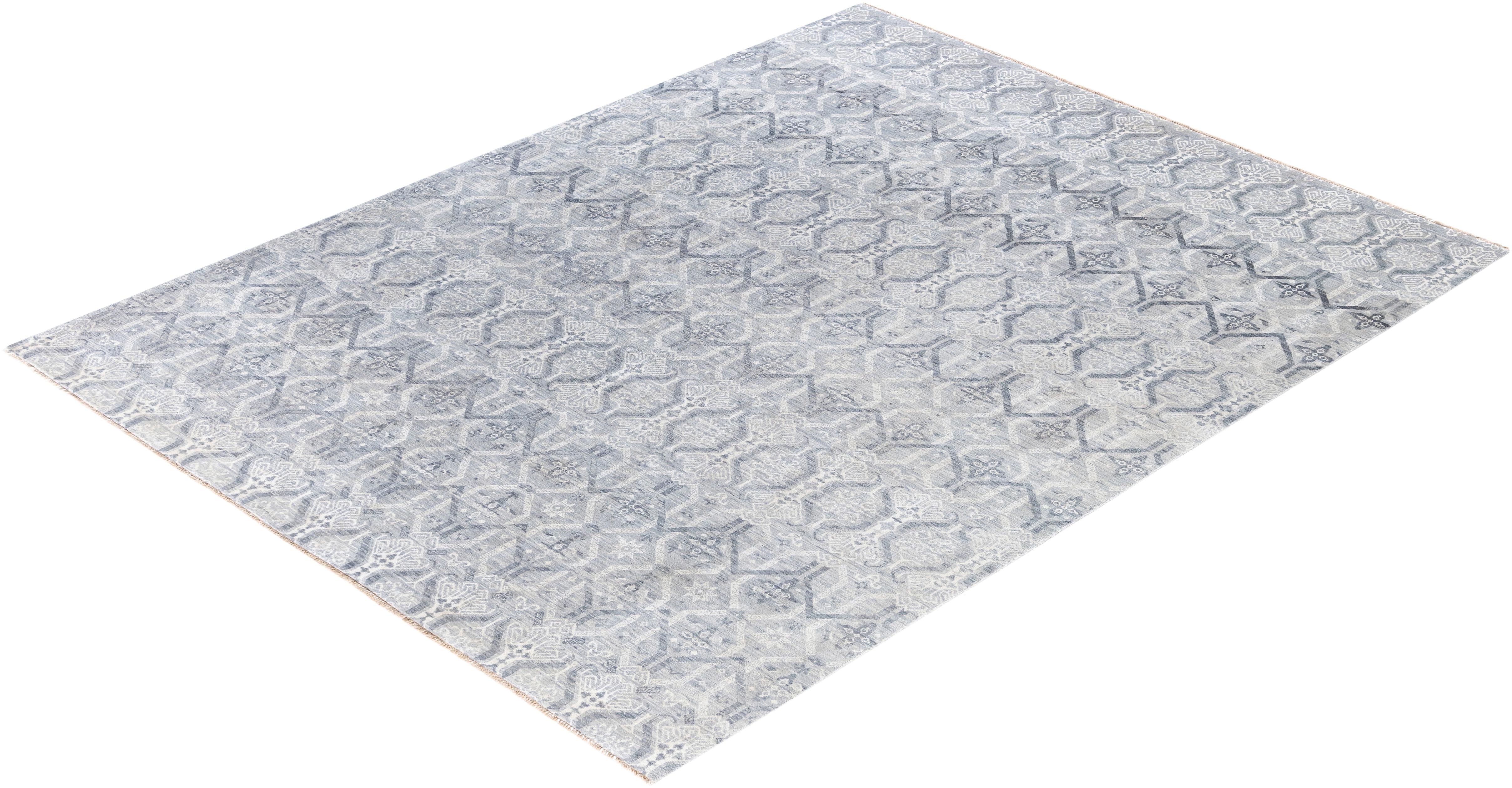 Tapis traditionnel gris noué à la main 7' 10